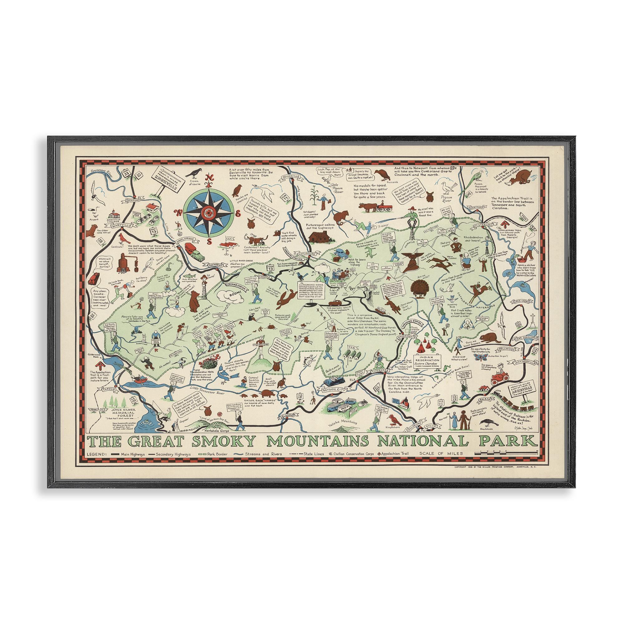 Stupell Industries Great Smoky Mountains Map History & Language Painting Black Framed Art Print Wall Art, 24 x 16