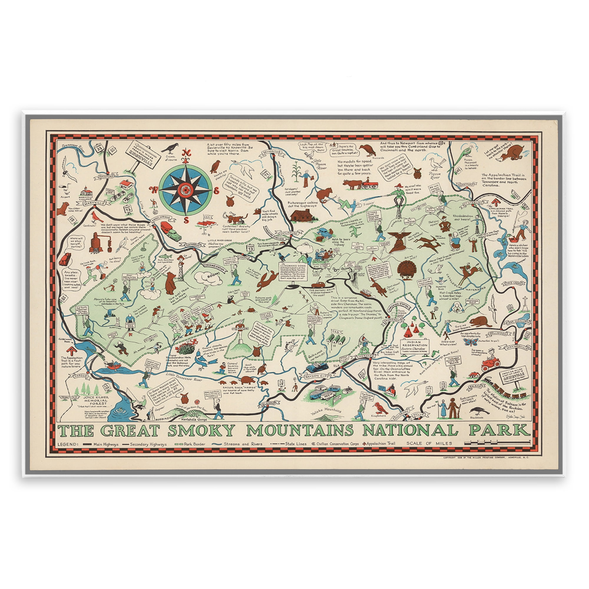 Stupell Industries Great Smoky Mountains Map History & Language Painting Unframed Art Print Wall Art, 15 x 10