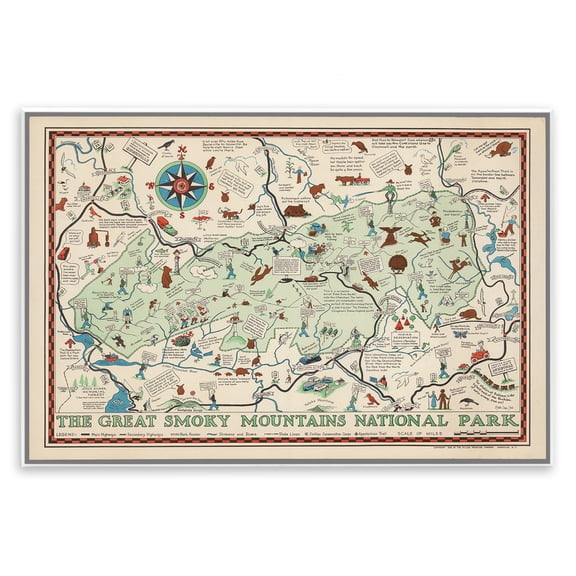 Stupell Industries Great Smoky Mountains Map History & Language Painting Unframed Art Print Wall Art, 19 x 13