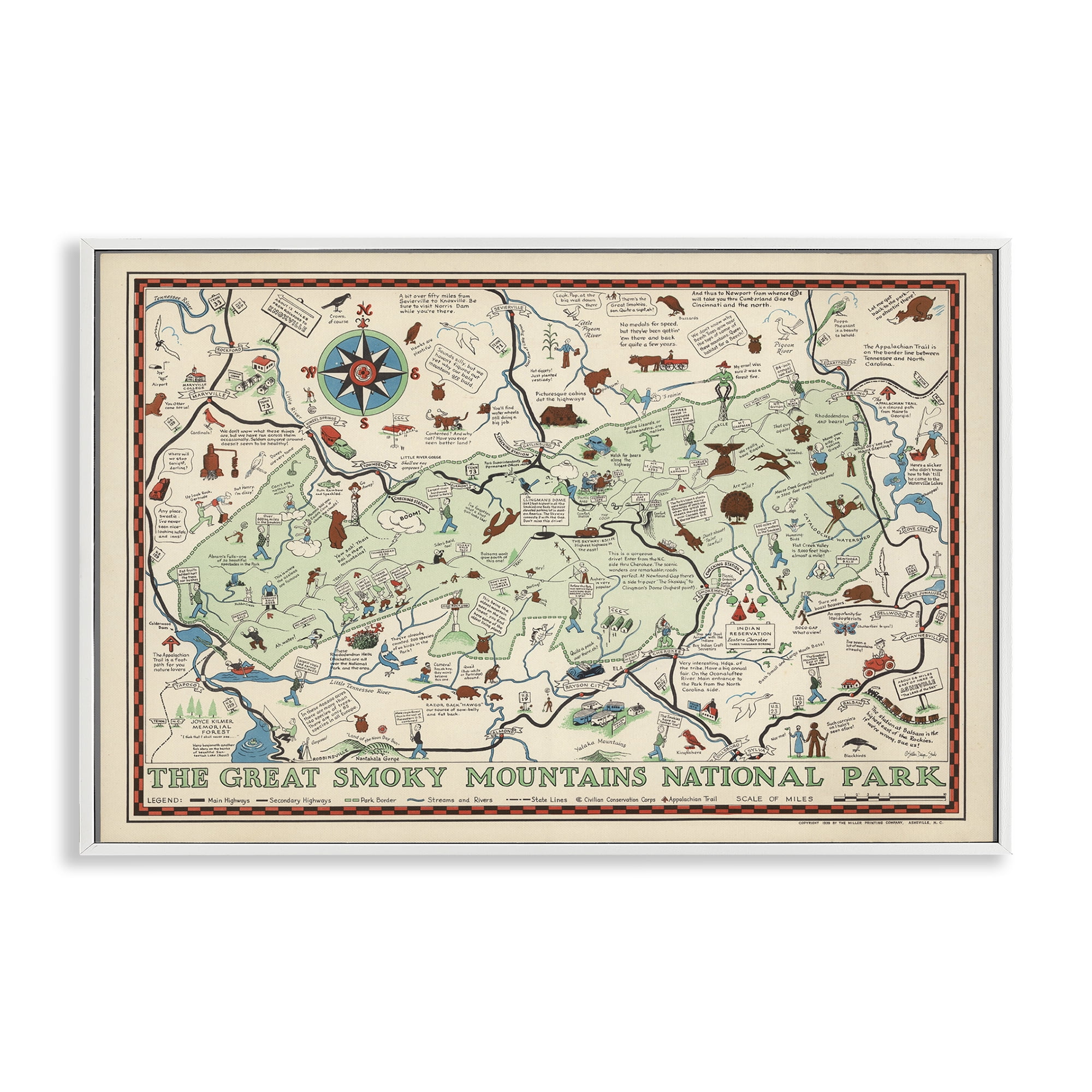 Stupell Industries Great Smoky Mountains Map History & Language Painting White Framed Art Print Wall Art, 24 x 16