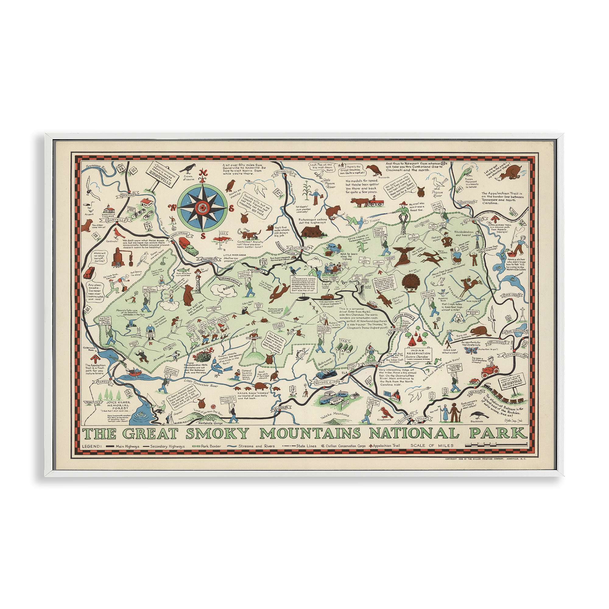 Stupell Industries Great Smoky Mountains Map History & Language Painting White Framed Art Print Wall Art, 30 x 20