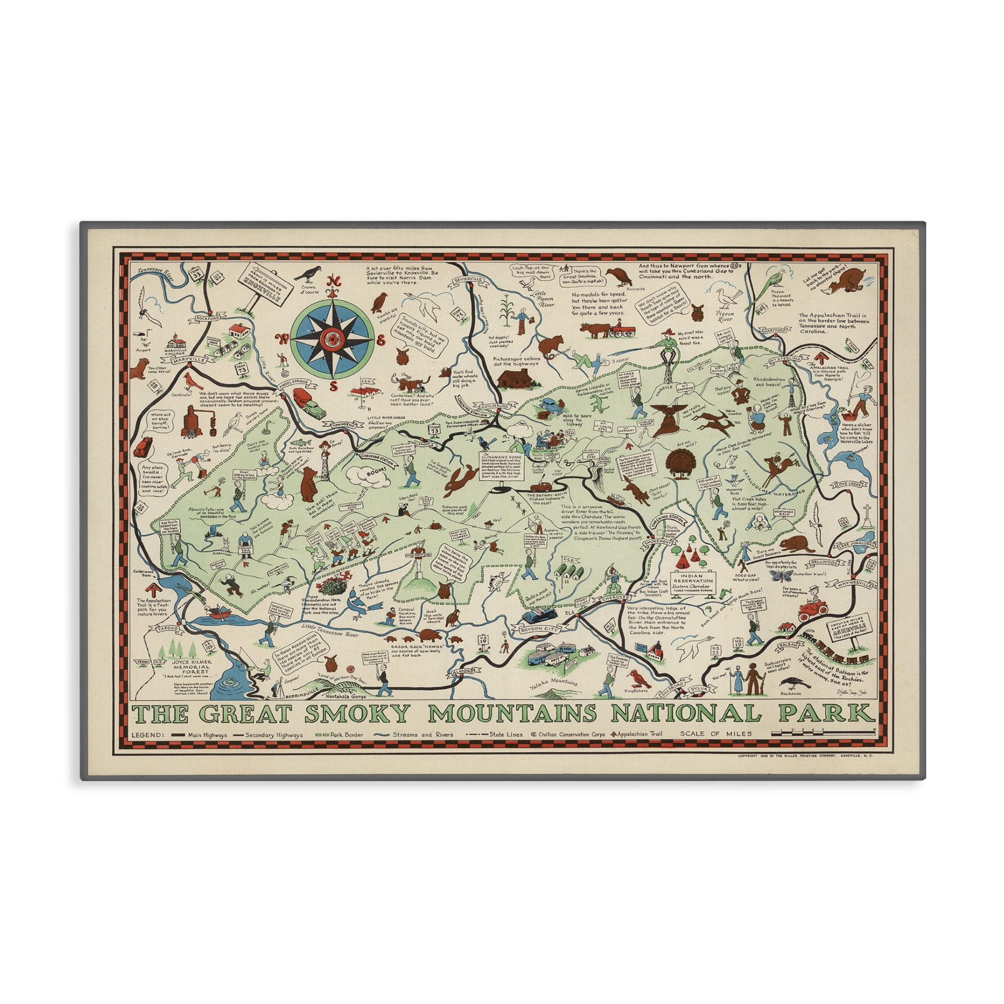 Stupell Industries Great Smoky Mountains Map History & Language Painting Wrapped Canvas Art Print Wall Art, 30 x 20