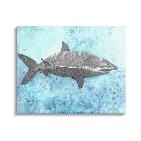 Stupell Industries Great White Shark Aqua Blue Ocean Water Splash Canvas Wall Art, 20 x 16, Design by Ale Saiz Studio