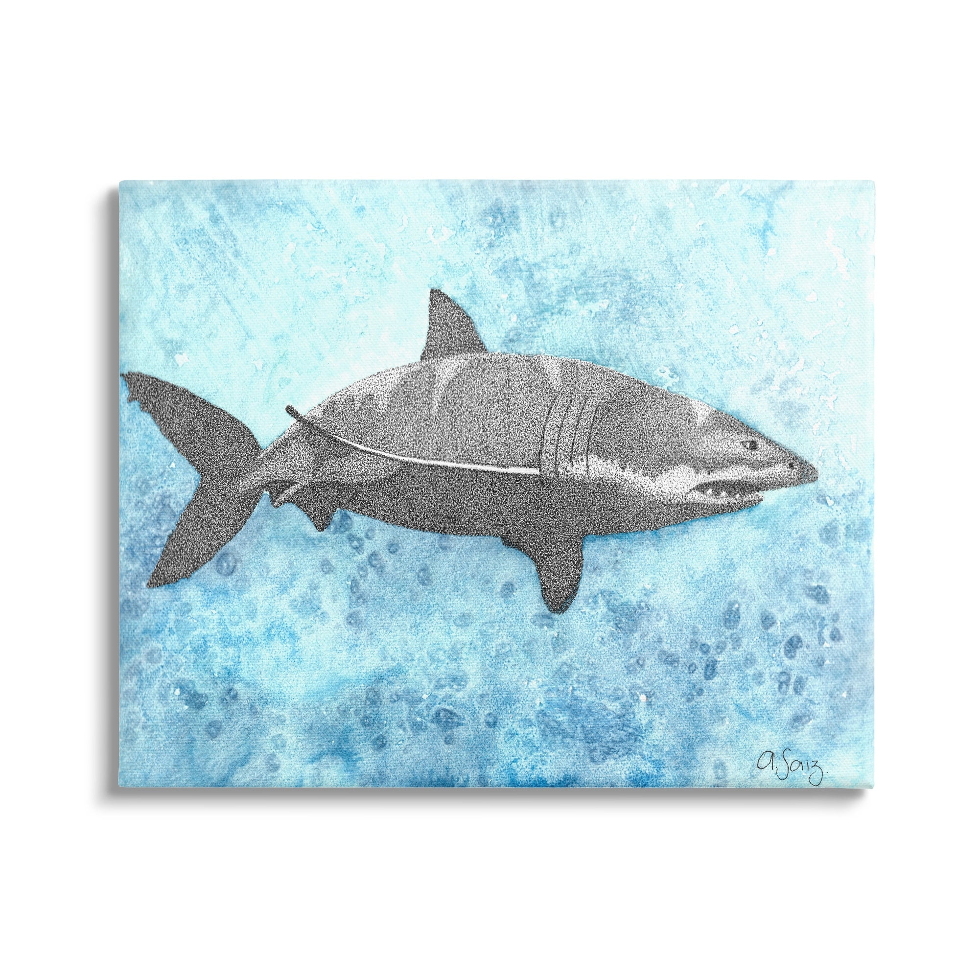 Stupell Industries Great White Shark Aqua Blue Ocean Water Splash Canvas Wall Art, 40 x 30, Design by Ale Saiz Studio