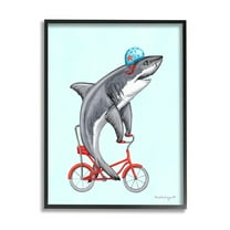 Stupell Industries Great White Shark On Red Bicycle Blue Helmet Graphic Art Black Framed Art Print Wall Art, Design by Amelie Legault