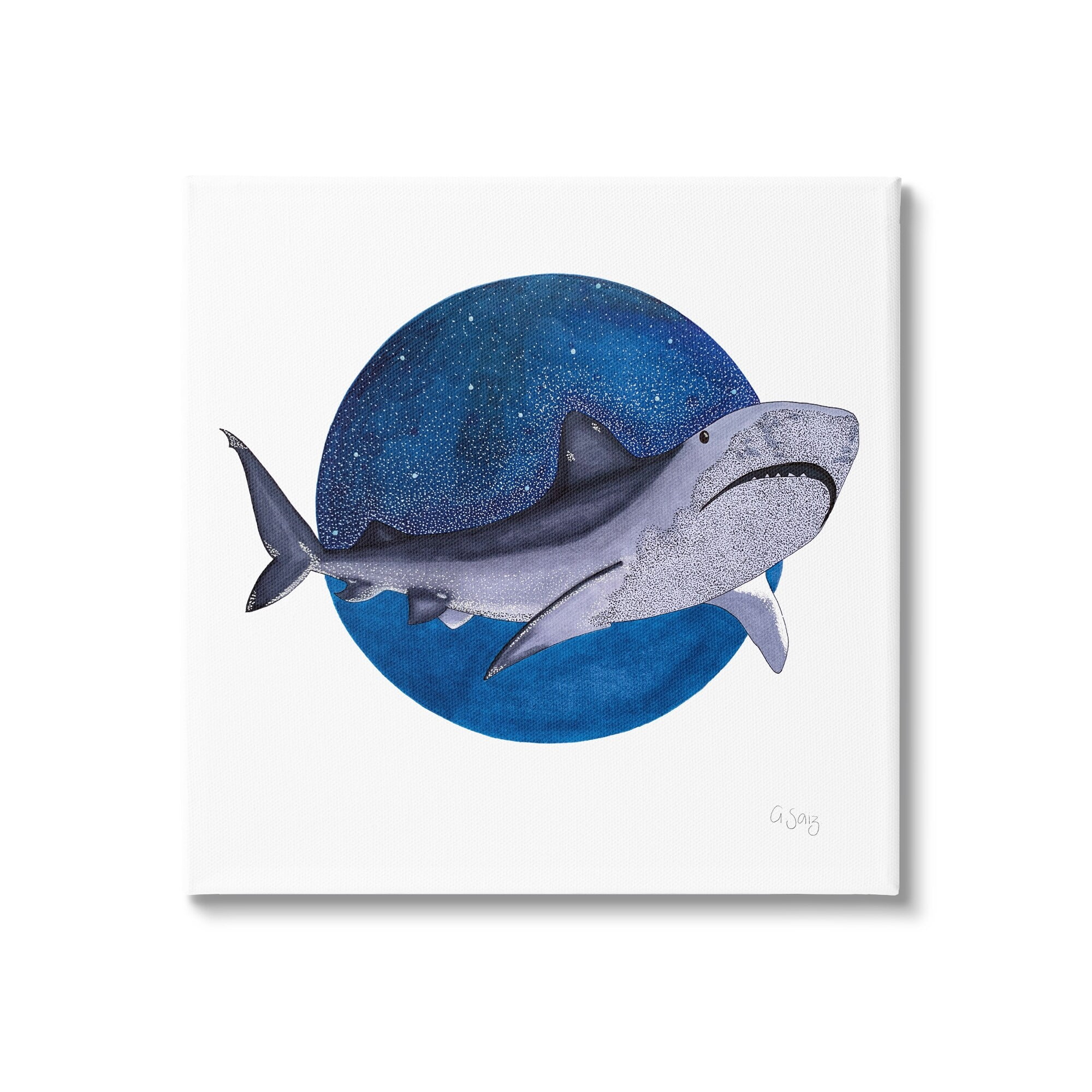 Stupell Industries Great White Shark Swimming Starry Night Sky Canvas Wall Art, 36 x 36, Design by Ale Saiz Studio