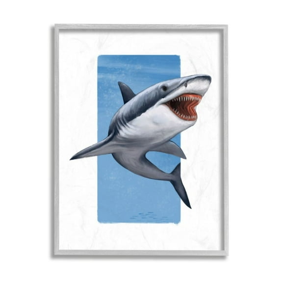 Stupell Industries Great White Shark with Jaws Marine Life Design by Ziwei Li