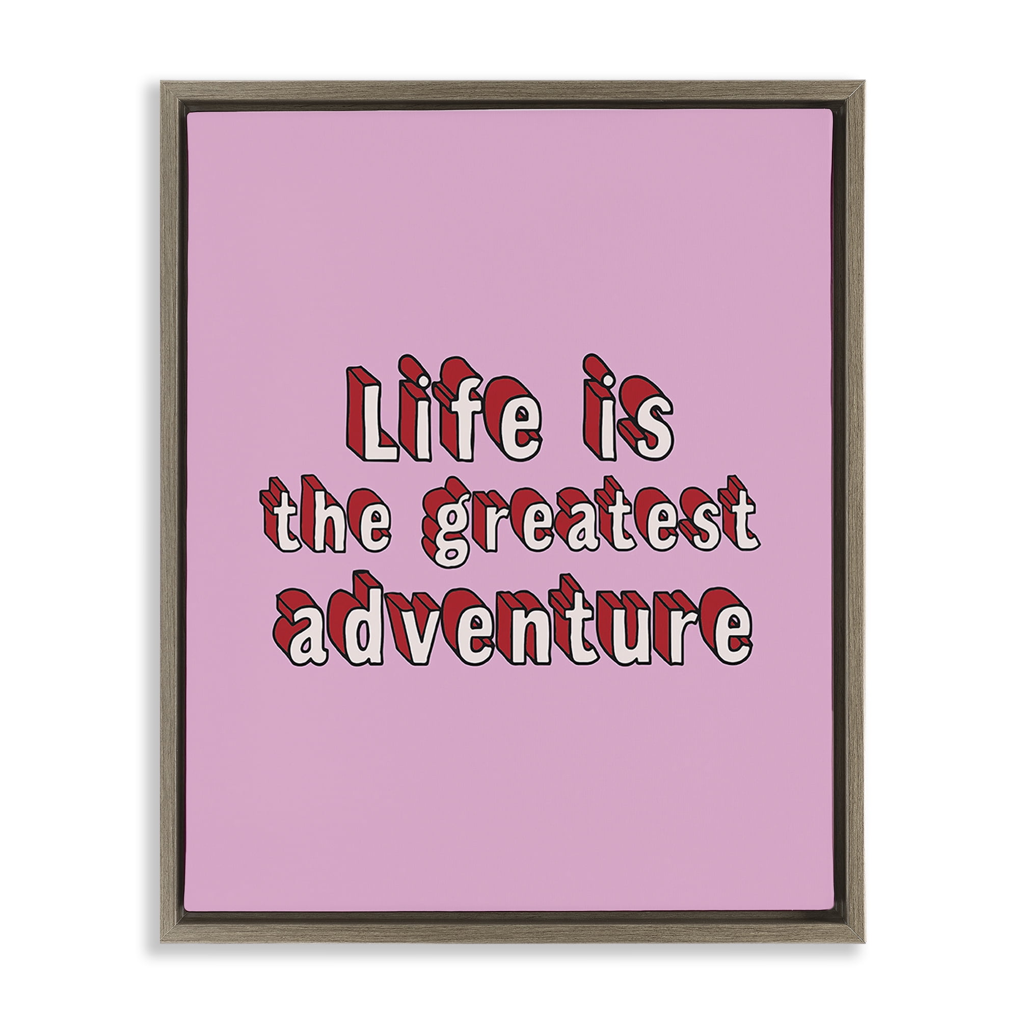 Stupell Industries Greatest Adventure on Pink Text & Numbers Painting Brown Floater Framed Canvas Art Print Wall Art, 17 x 21