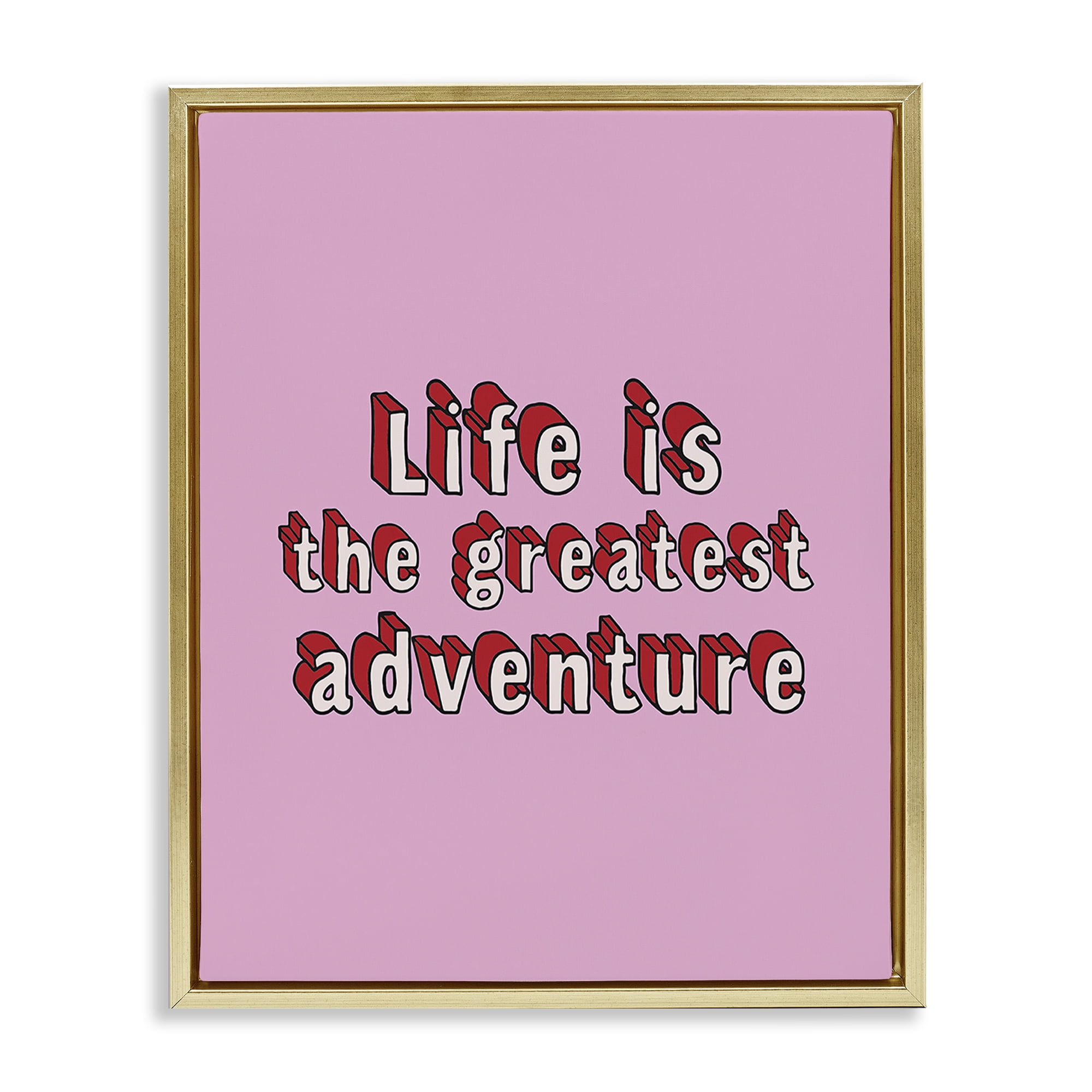 Stupell Industries Greatest Adventure on Pink Text & Numbers Painting Gold Floater Framed Canvas Art Print Wall Art, 25 x 31