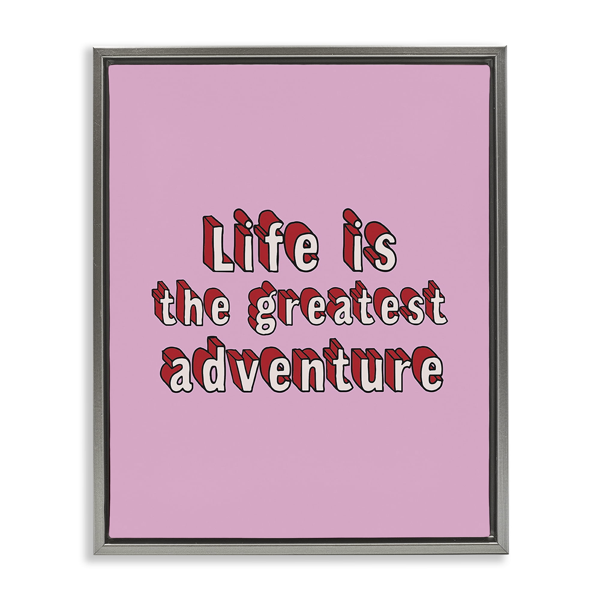 Stupell Industries Greatest Adventure on Pink Text & Numbers Painting Gray Floater Framed Canvas Art Print Wall Art, 25 x 31