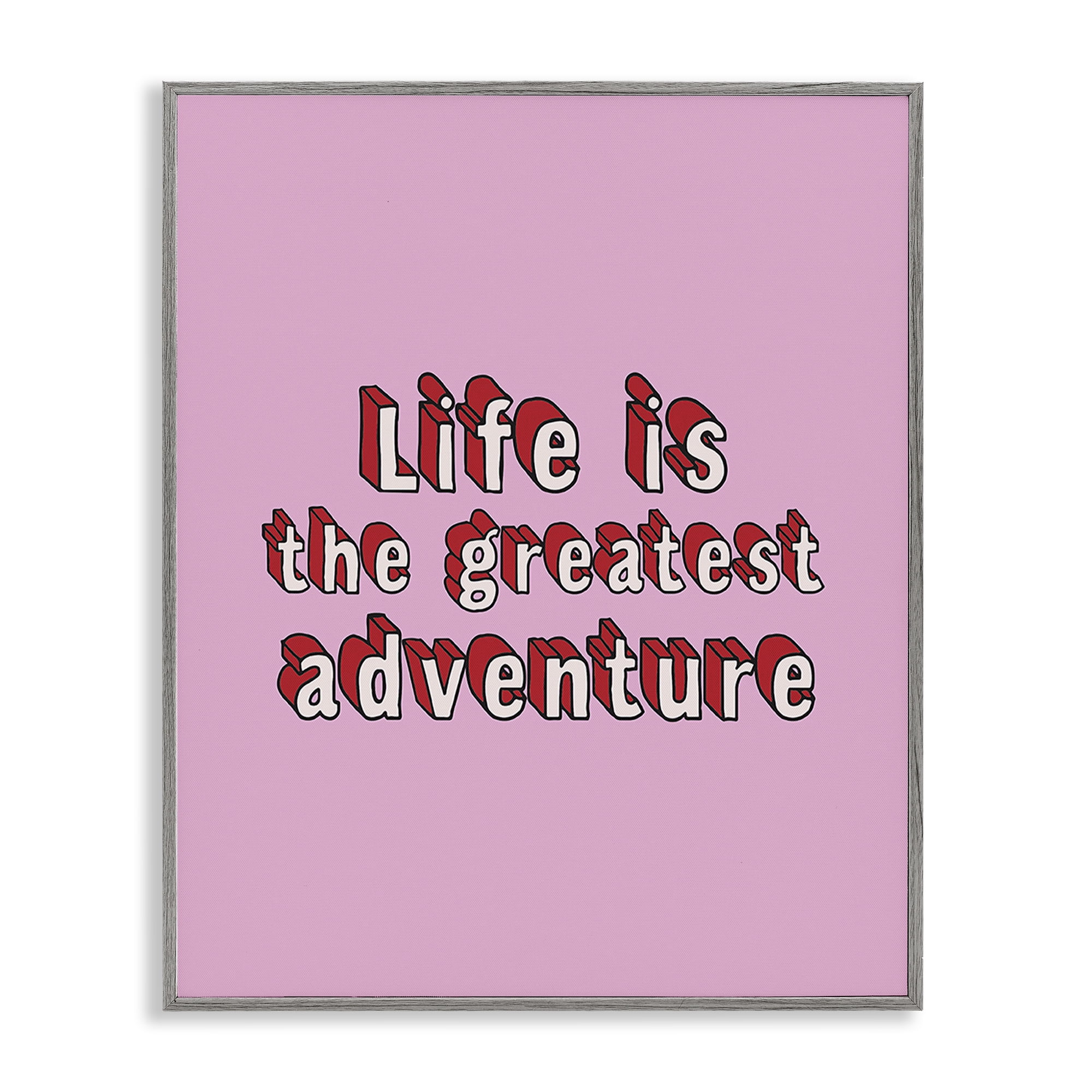 Stupell Industries Greatest Adventure on Pink Text & Numbers Painting Gray Framed Art Print Wall Art, 11 x 14