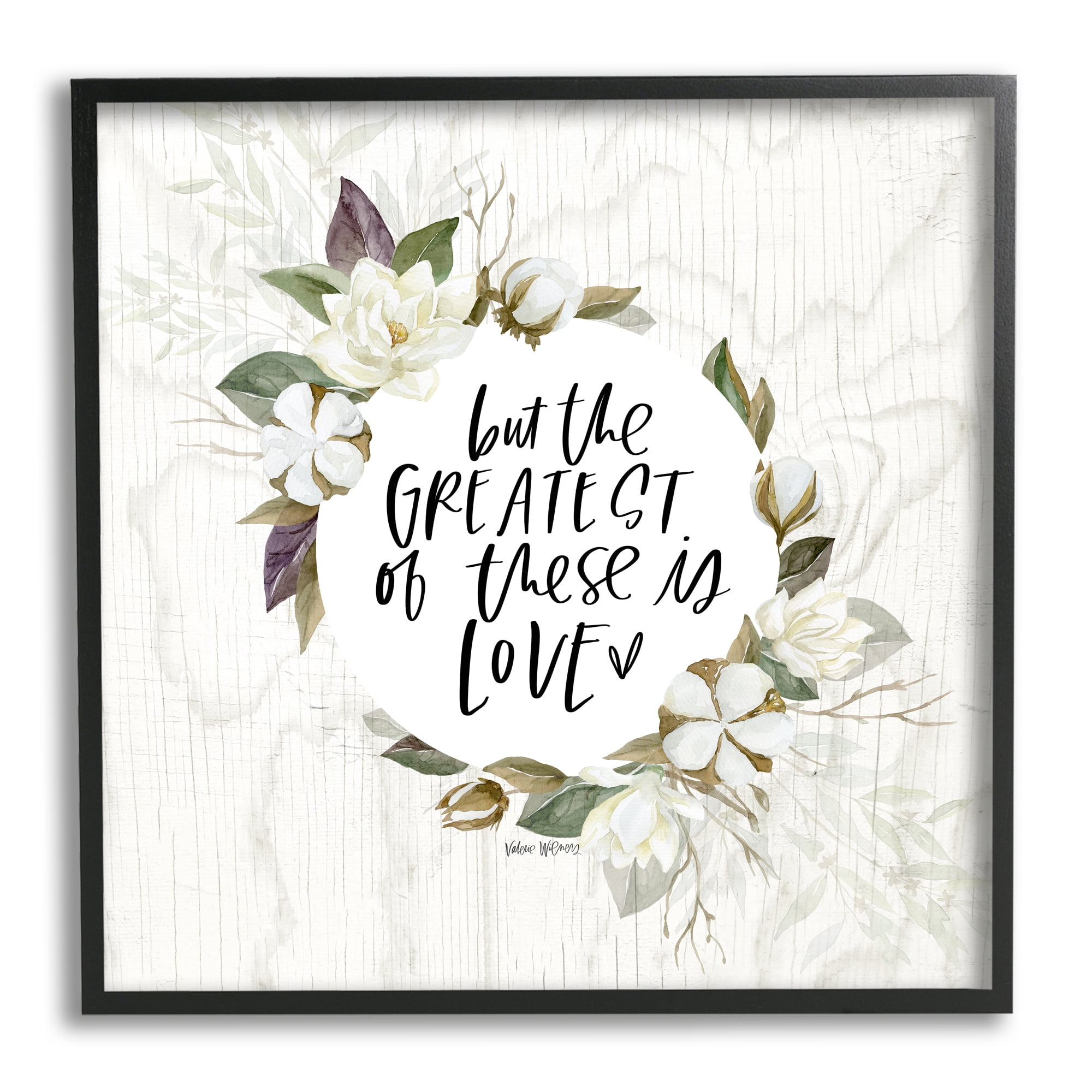 Stupell Industries Greatest Love Typography Quote Classic White Floral Border , 24 x 24, Design by Valerie Wieners