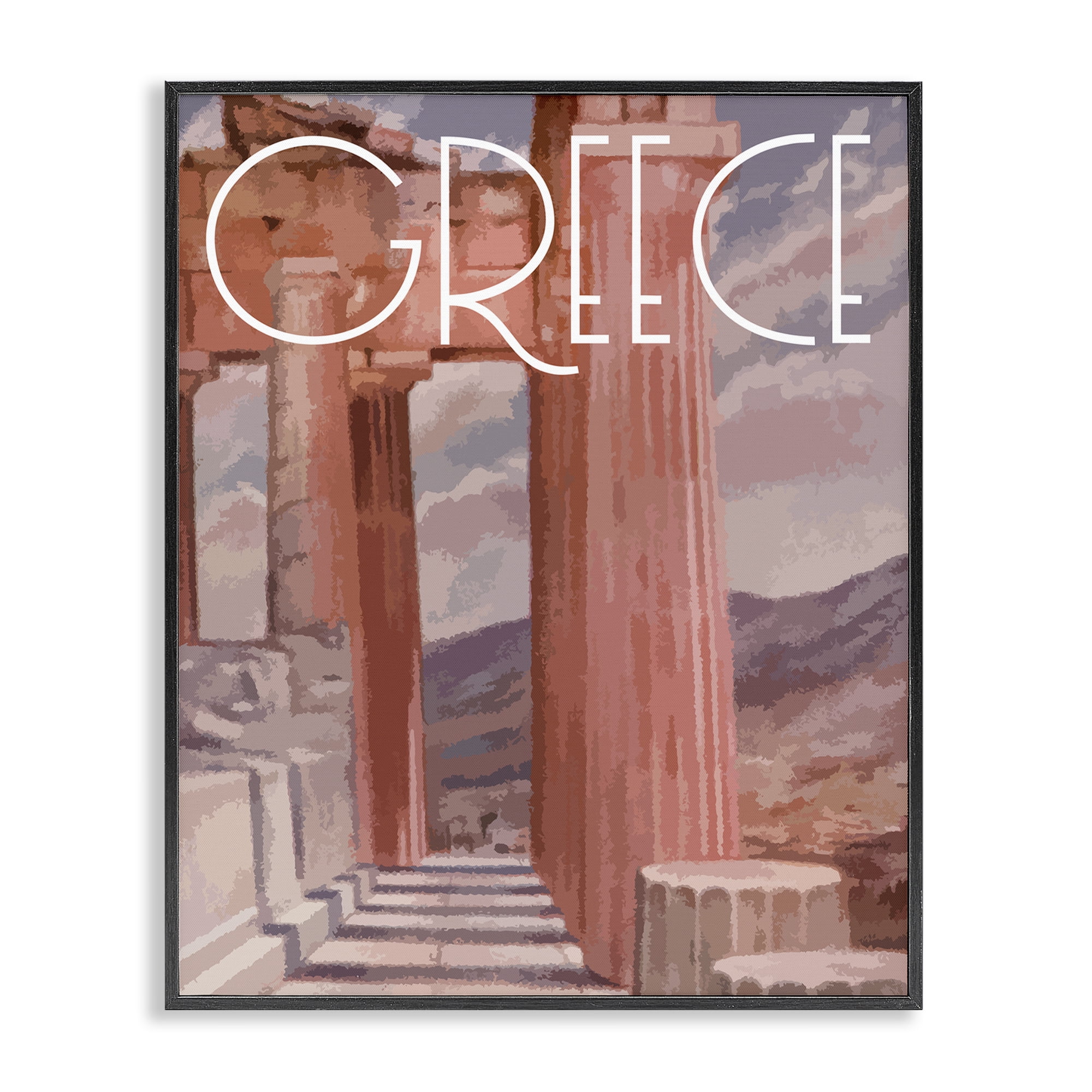 Stupell Industries Greece City Landmarks Buildings & Architecture Painting Black Framed Art Print Wall Art, 16 x 20