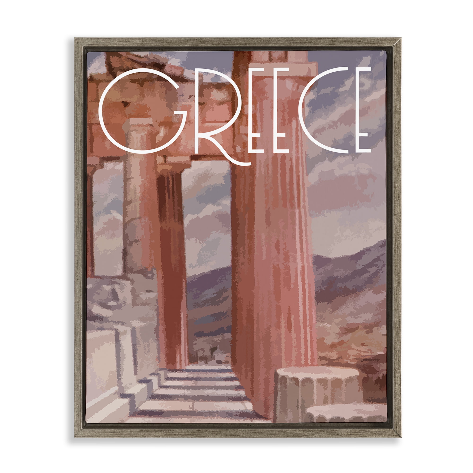 Stupell Industries Greece City Landmarks Buildings & Architecture Painting Brown Floater Framed Canvas Art Print Wall Art, 17 x 21
