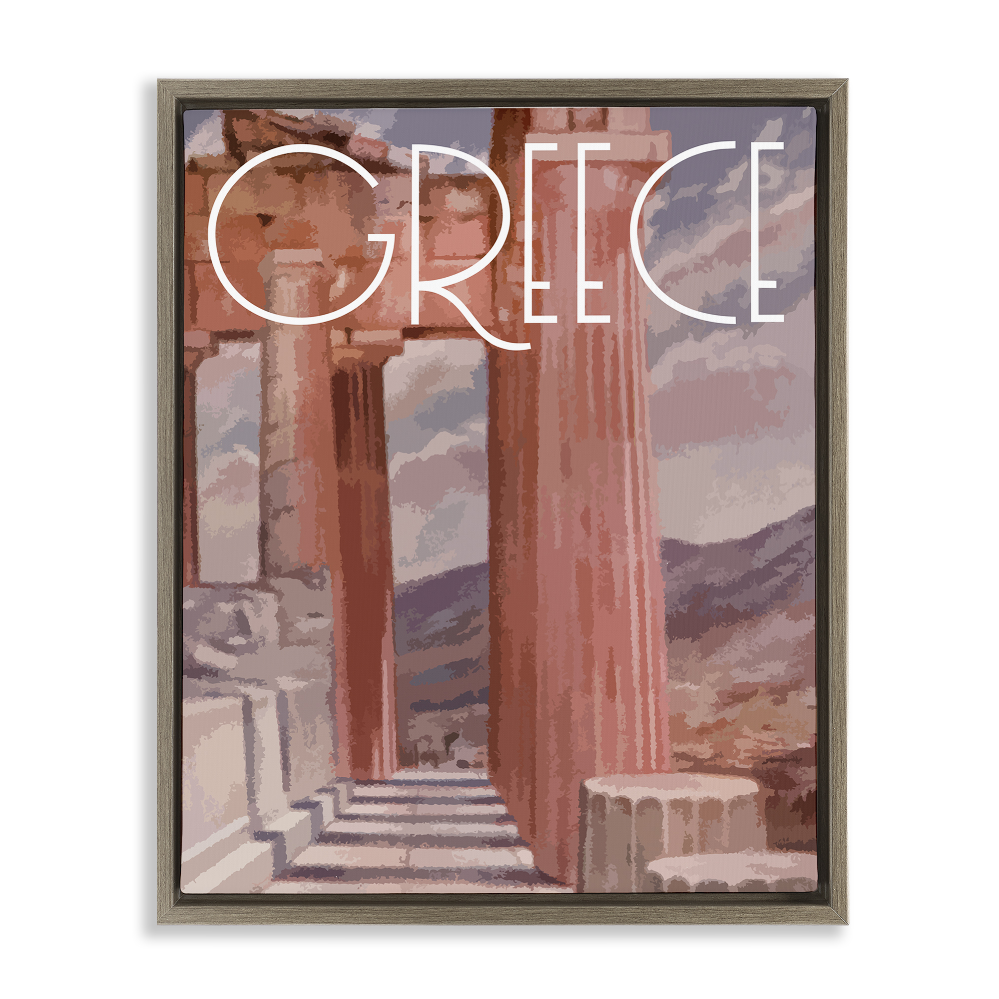 Stupell Industries Greece City Landmarks Buildings & Architecture Painting Brown Floater Framed Canvas Art Print Wall Art, 25 x 31