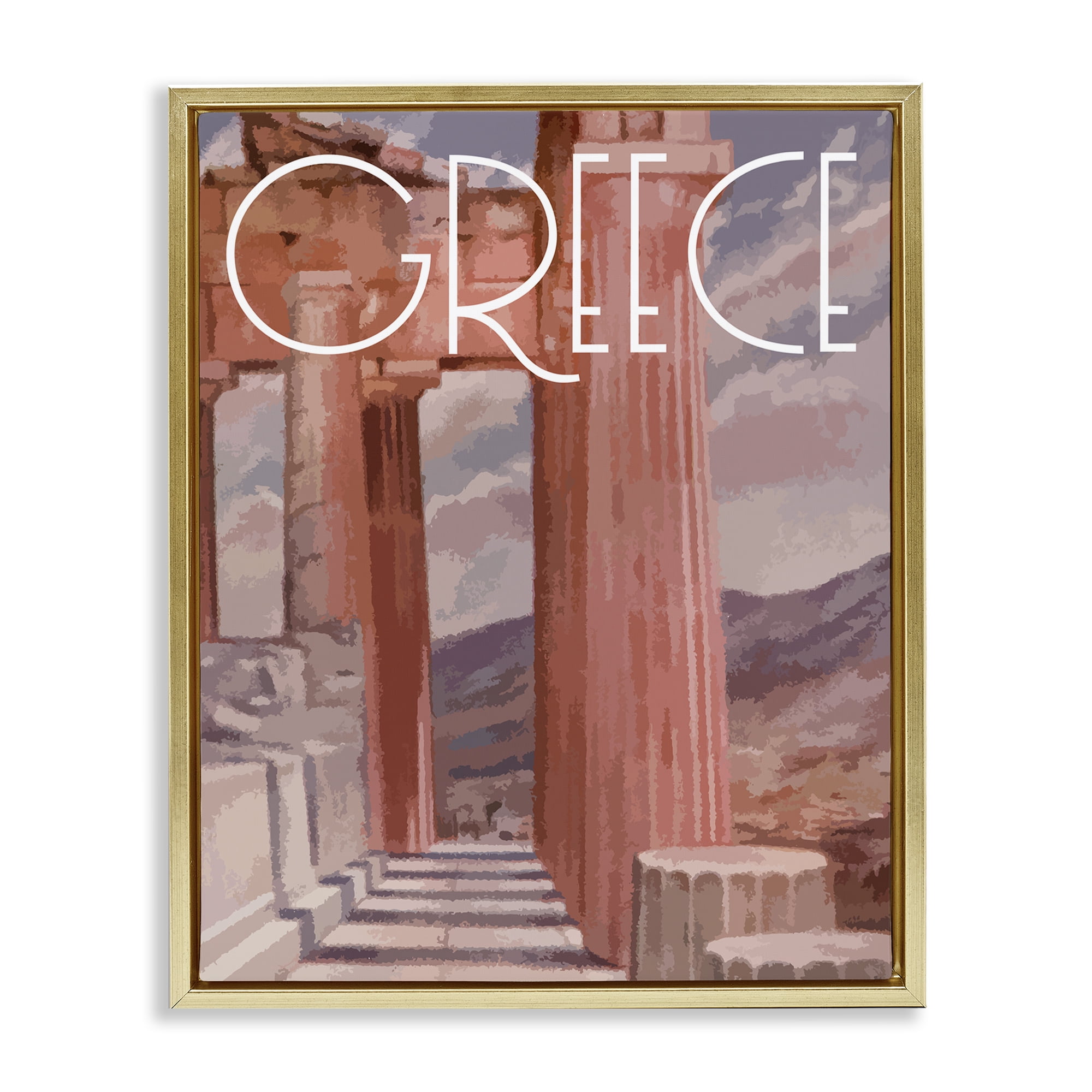 Stupell Industries Greece City Landmarks Buildings & Architecture Painting Gold Floater Framed Canvas Art Print Wall Art, 25 x 31