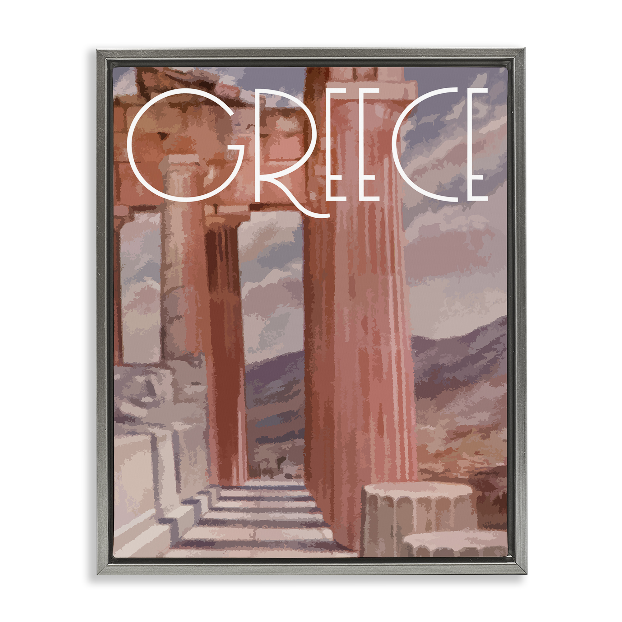 Stupell Industries Greece City Landmarks Buildings & Architecture Painting Gray Floater Framed Canvas Art Print Wall Art, 17 x 21