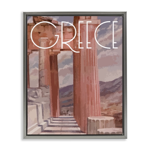 Stupell Industries Greece City Landmarks Buildings & Architecture Painting Gray Floater Framed Canvas Art Print Wall Art, 17 x 21