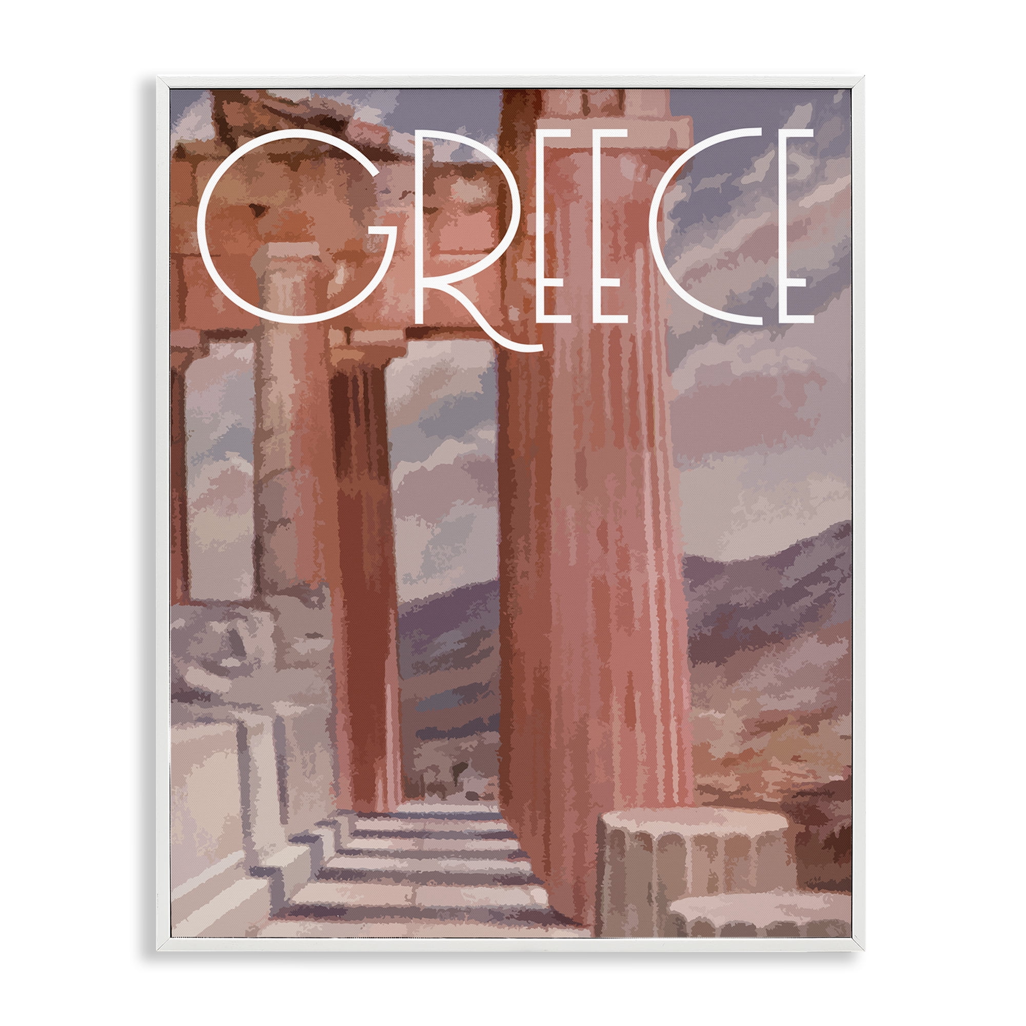 Stupell Industries Greece City Landmarks Buildings & Architecture Painting White Framed Art Print Wall Art, 16 x 20