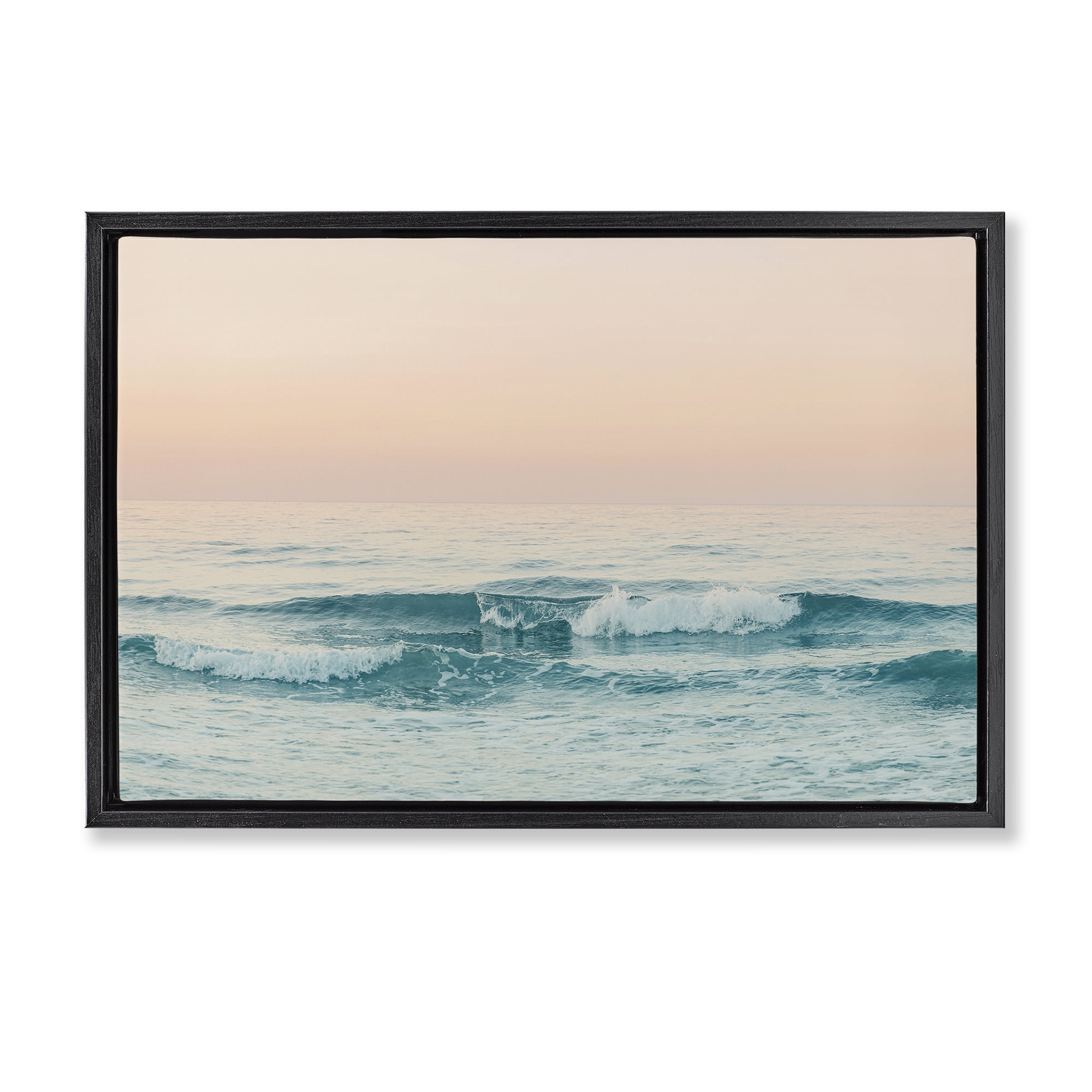 Stupell Industries Greece Ocean Waves Nautical & Beach Photography Black Floater Framed Canvas Art Print Wall Art, 25 x 17