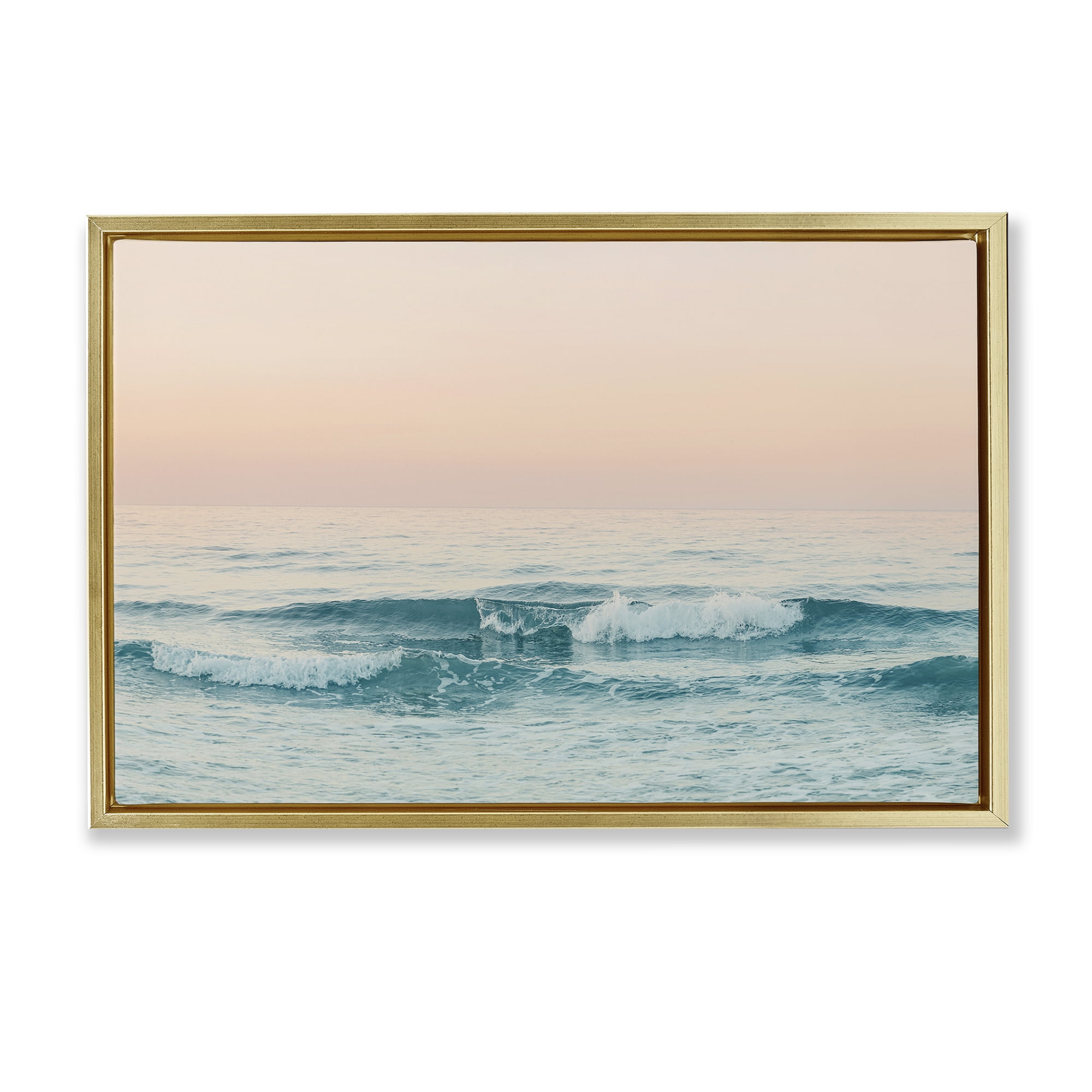 Stupell Industries Greece Ocean Waves Nautical & Beach Photography Gold Floater Framed Canvas Art Print Wall Art, 25 x 17