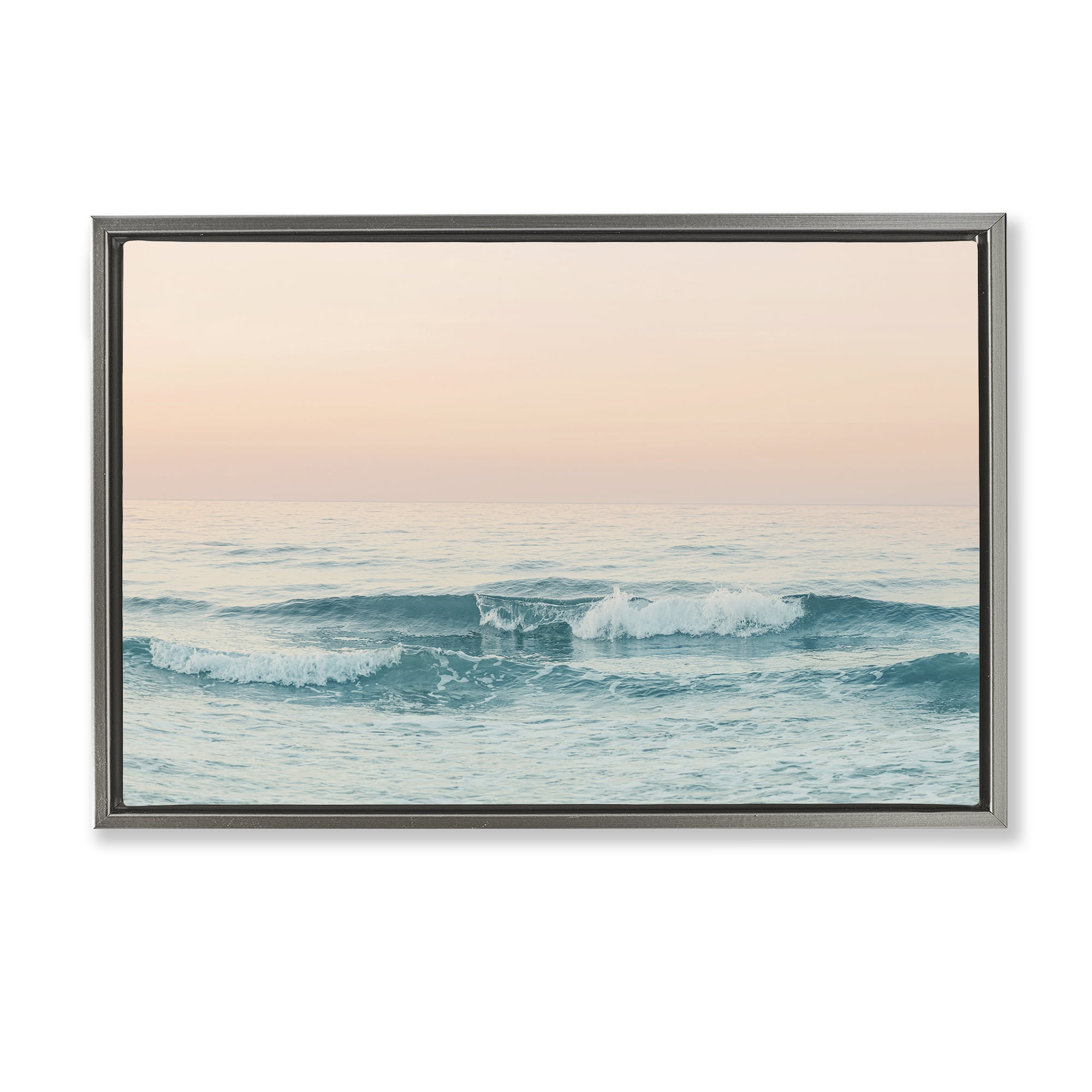 Stupell Industries Greece Ocean Waves Nautical & Beach Photography Gray Floater Framed Canvas Art Print Wall Art, 25 x 17