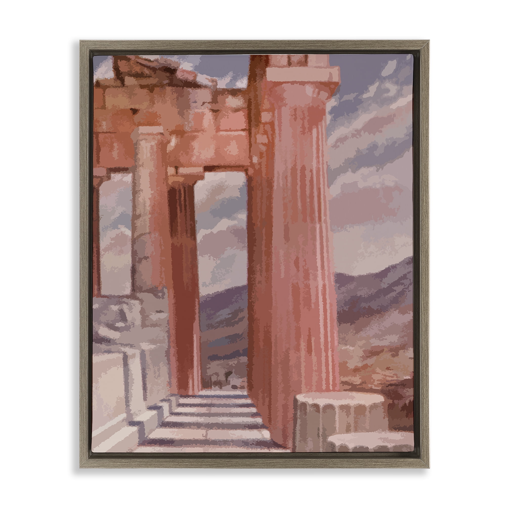 Stupell Industries Greek Architecture View Buildings & Architecture Painting Brown Floater Framed Canvas Art Print Wall Art, 25 x 31