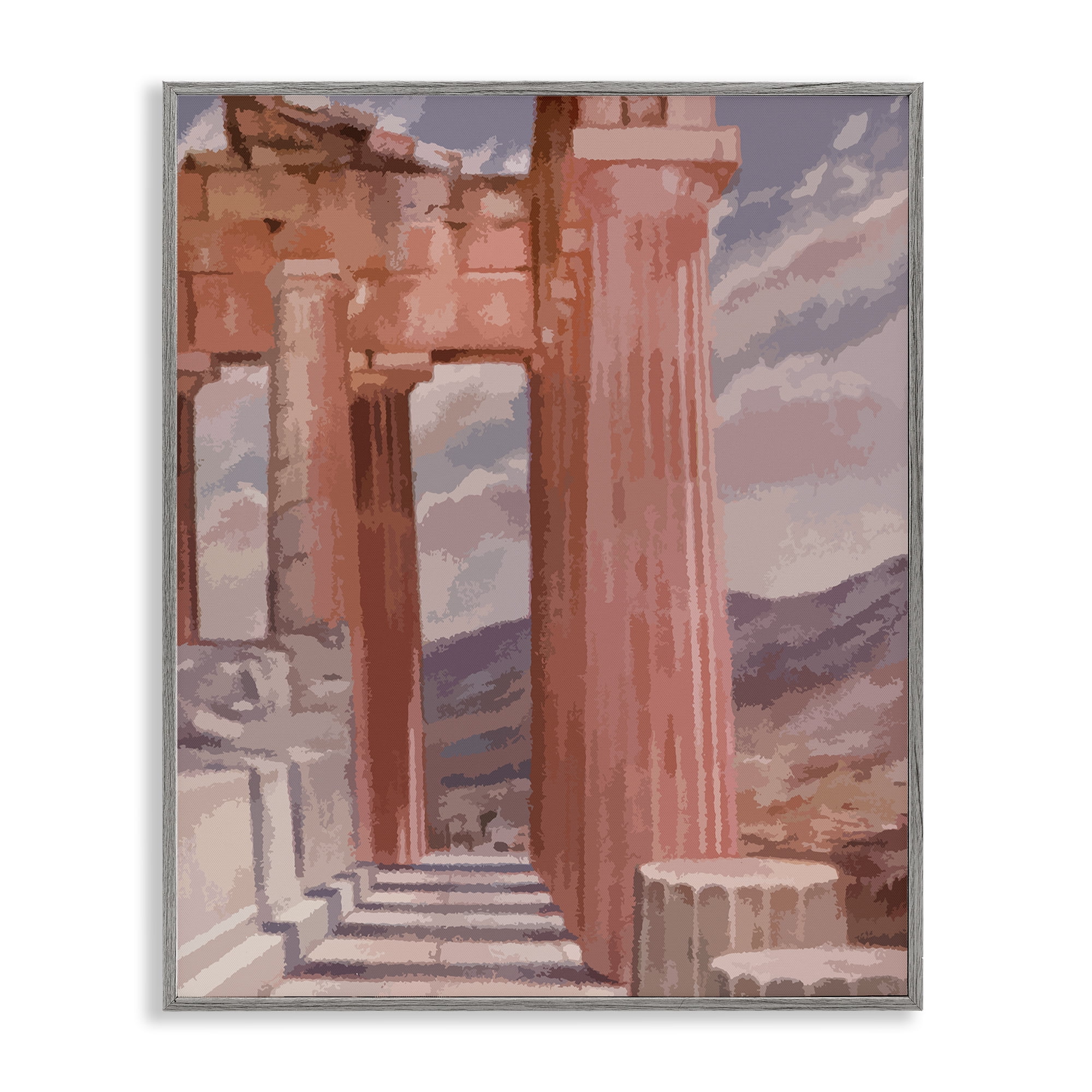 Stupell Industries Greek Architecture View Buildings & Architecture Painting Gray Framed Art Print Wall Art, 24 x 30
