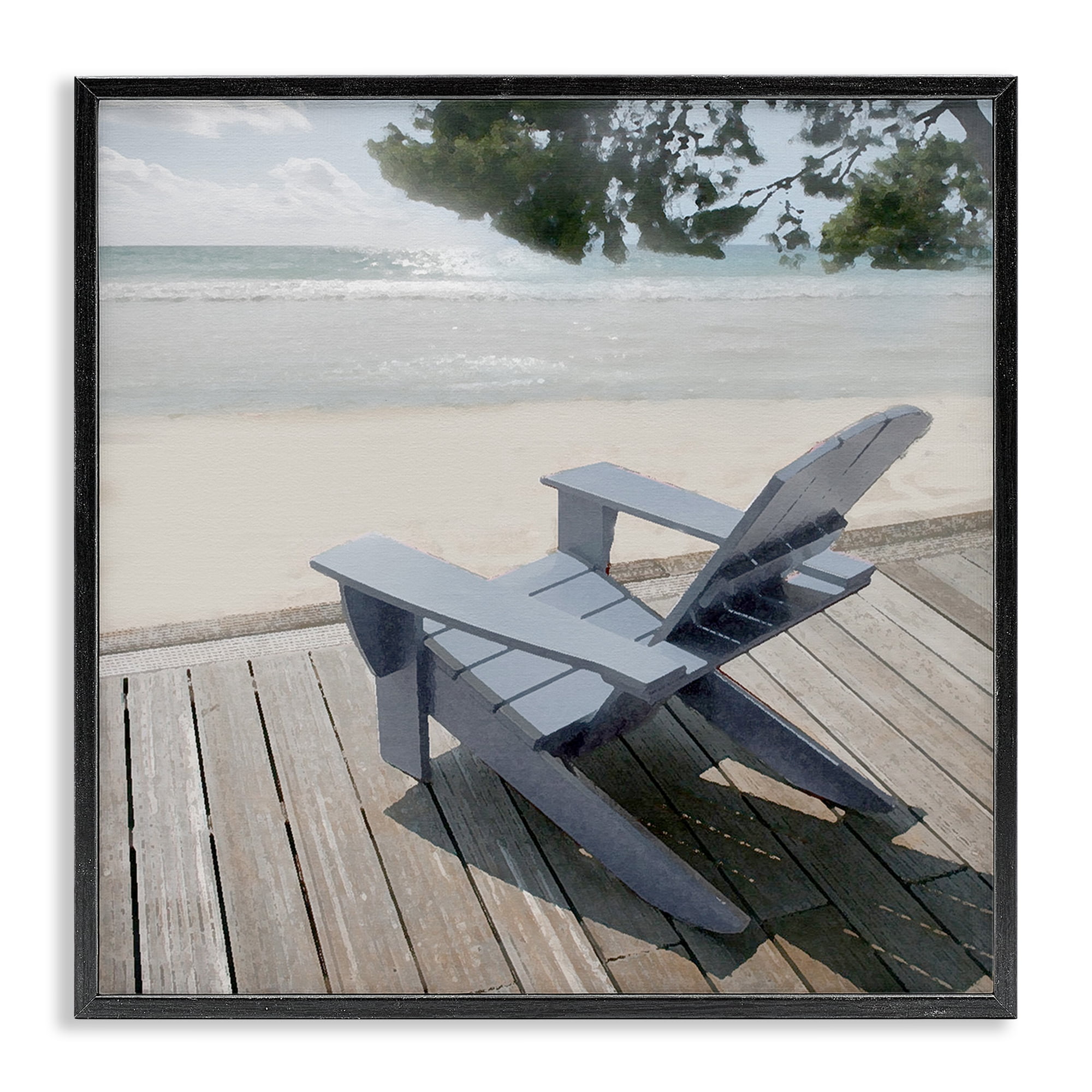 Stupell Industries Greek Chair Beach Landscape Landscape Painting Black Framed Art Print Wall Art, 12 x 12