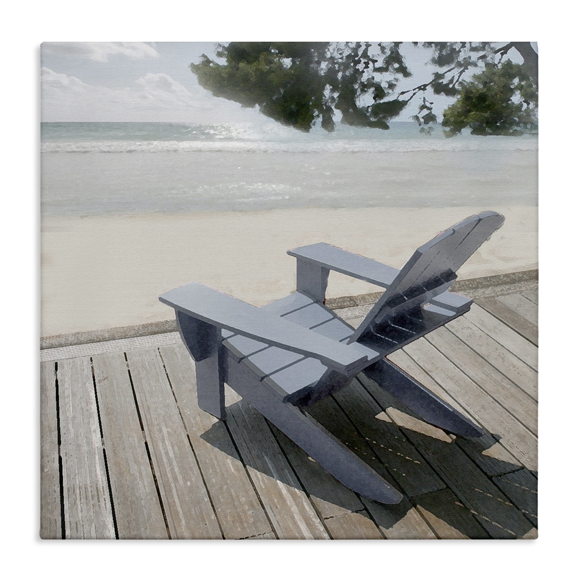 Stupell Industries Greek Chair Beach Landscape Landscape Painting Gallery Wrapped Canvas Art Print Wall Art, 17 x 17