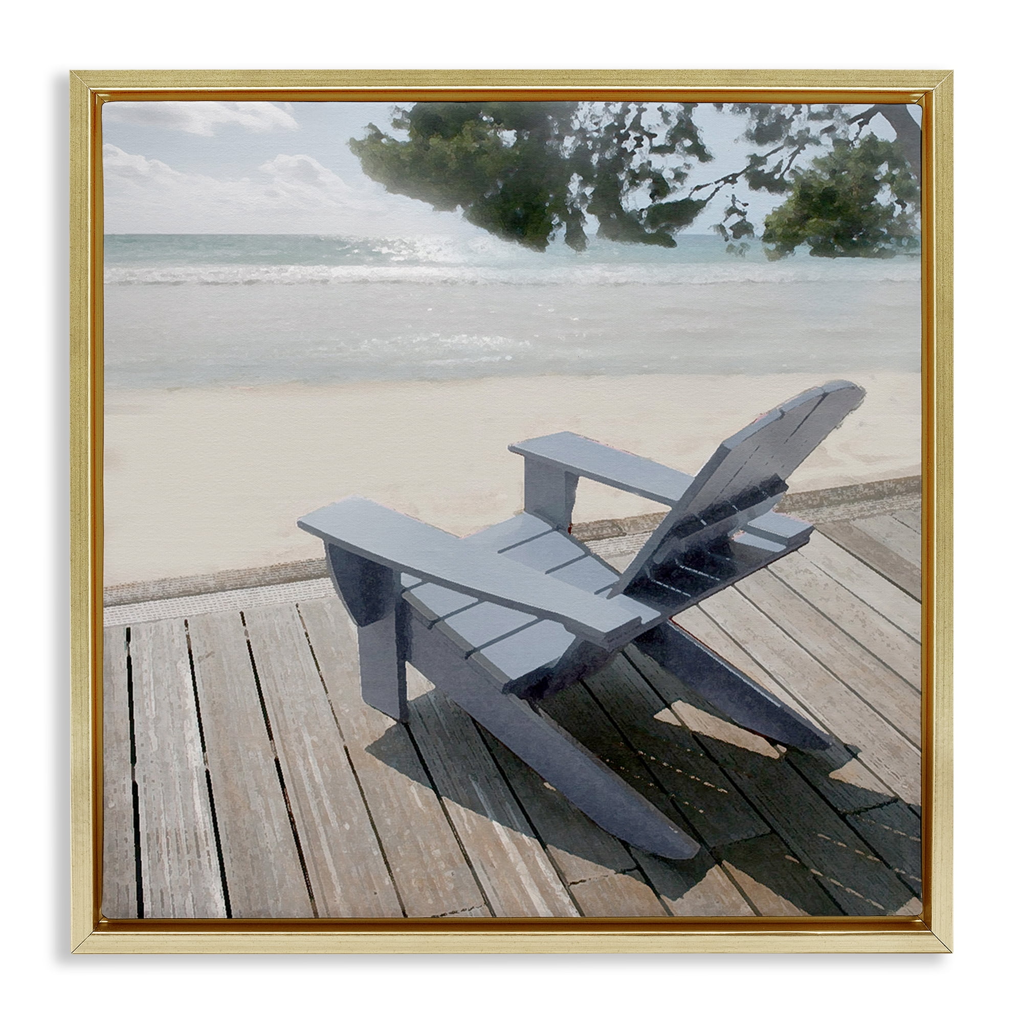 Stupell Industries Greek Chair Beach Landscape Landscape Painting Gold Floater Framed Canvas Art Print Wall Art, 18 x 18