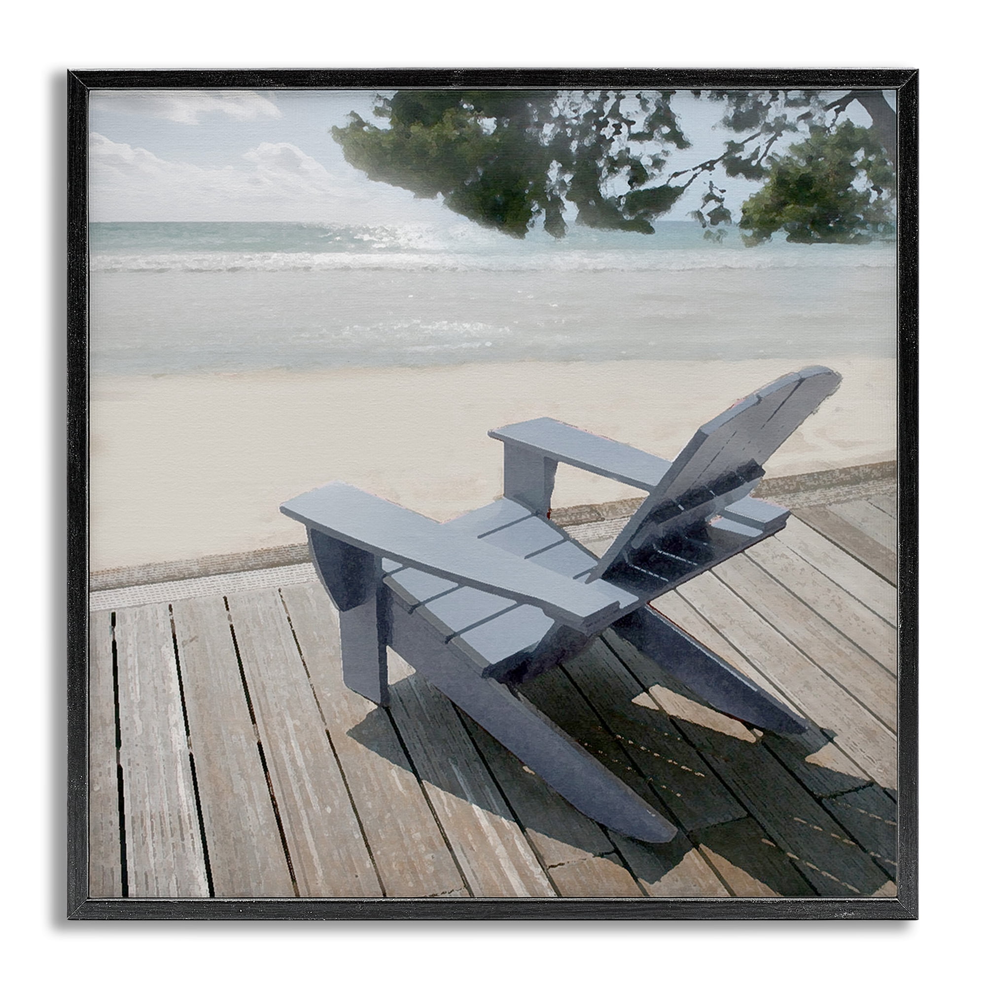 Stupell Industries Greek Chair Beach Landscape Landscape Painting Gray Framed Art Print Wall Art, 24 x 24