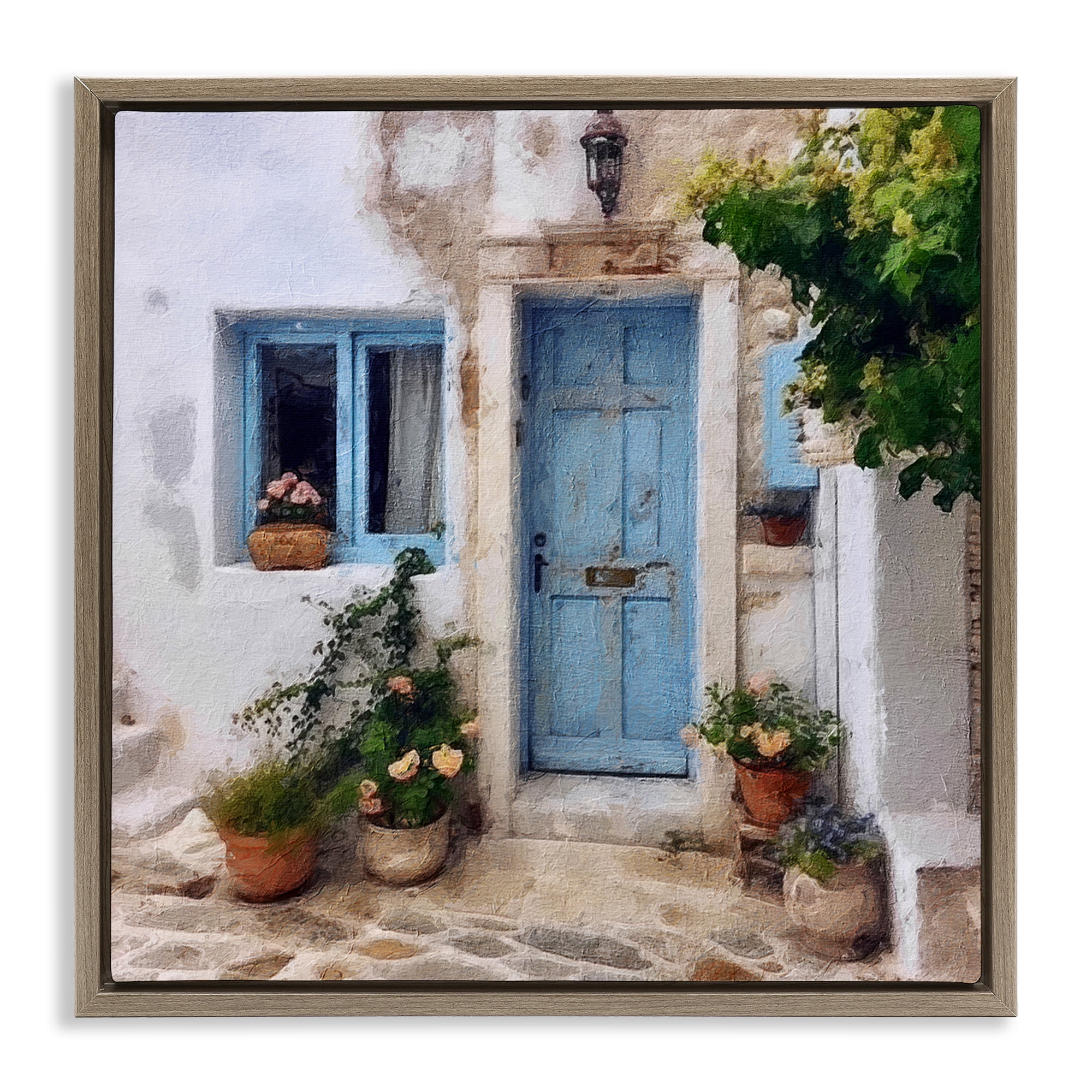 Stupell Industries Greek Door Architecture Town & City Painting Brown Floater Framed Canvas Art Print Wall Art, 18 x 18