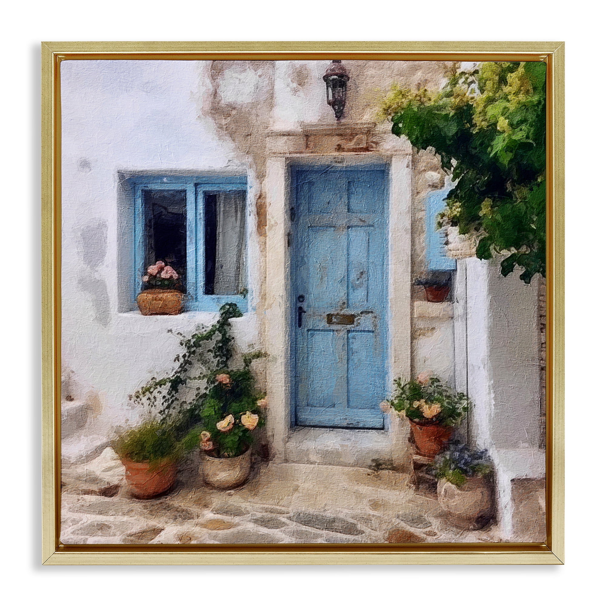 Stupell Industries Greek Door Architecture Town & City Painting Gold Floater Framed Canvas Art Print Wall Art, 25 x 25