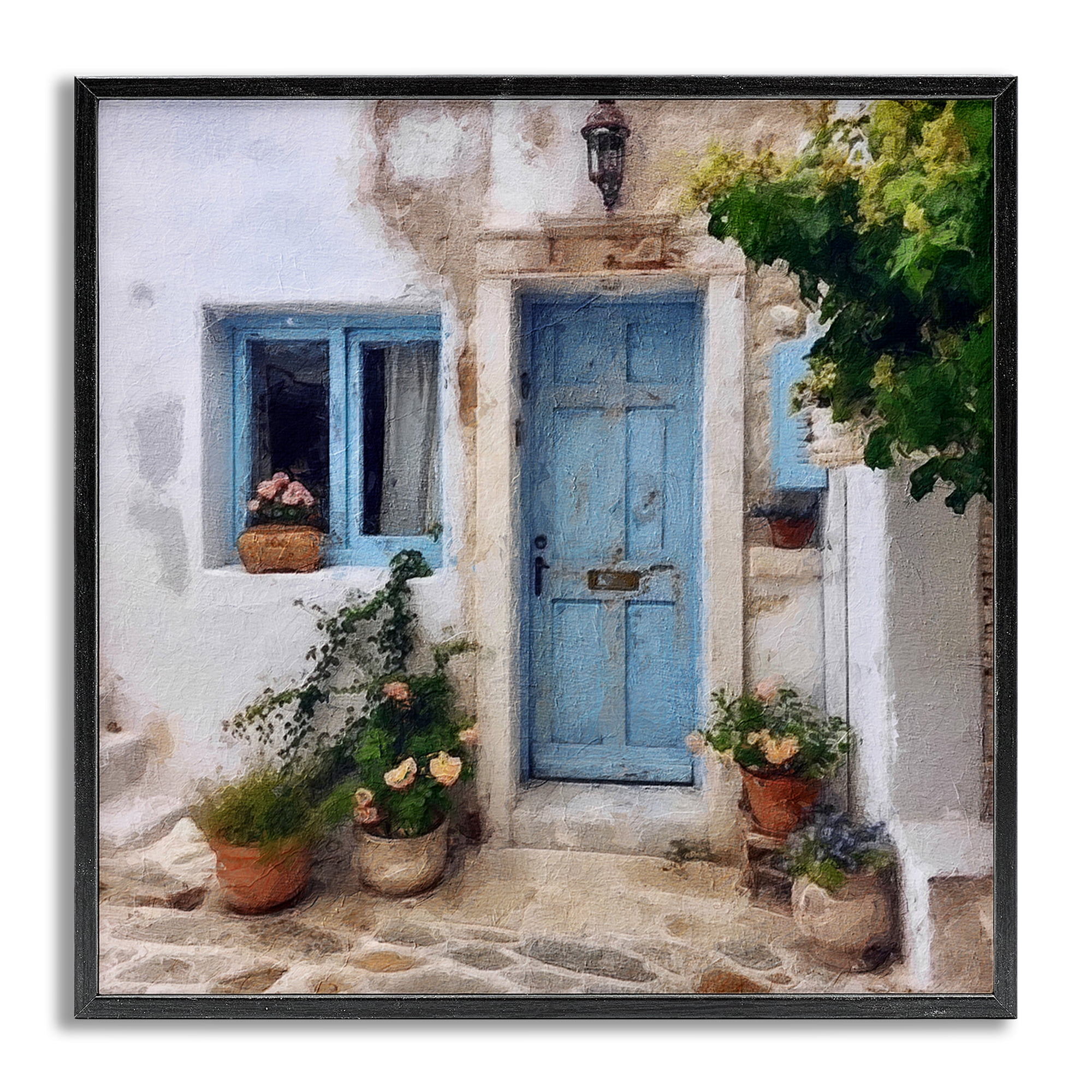 Stupell Industries Greek Door Architecture Town & City Painting Gray Framed Art Print Wall Art, 17 x 17