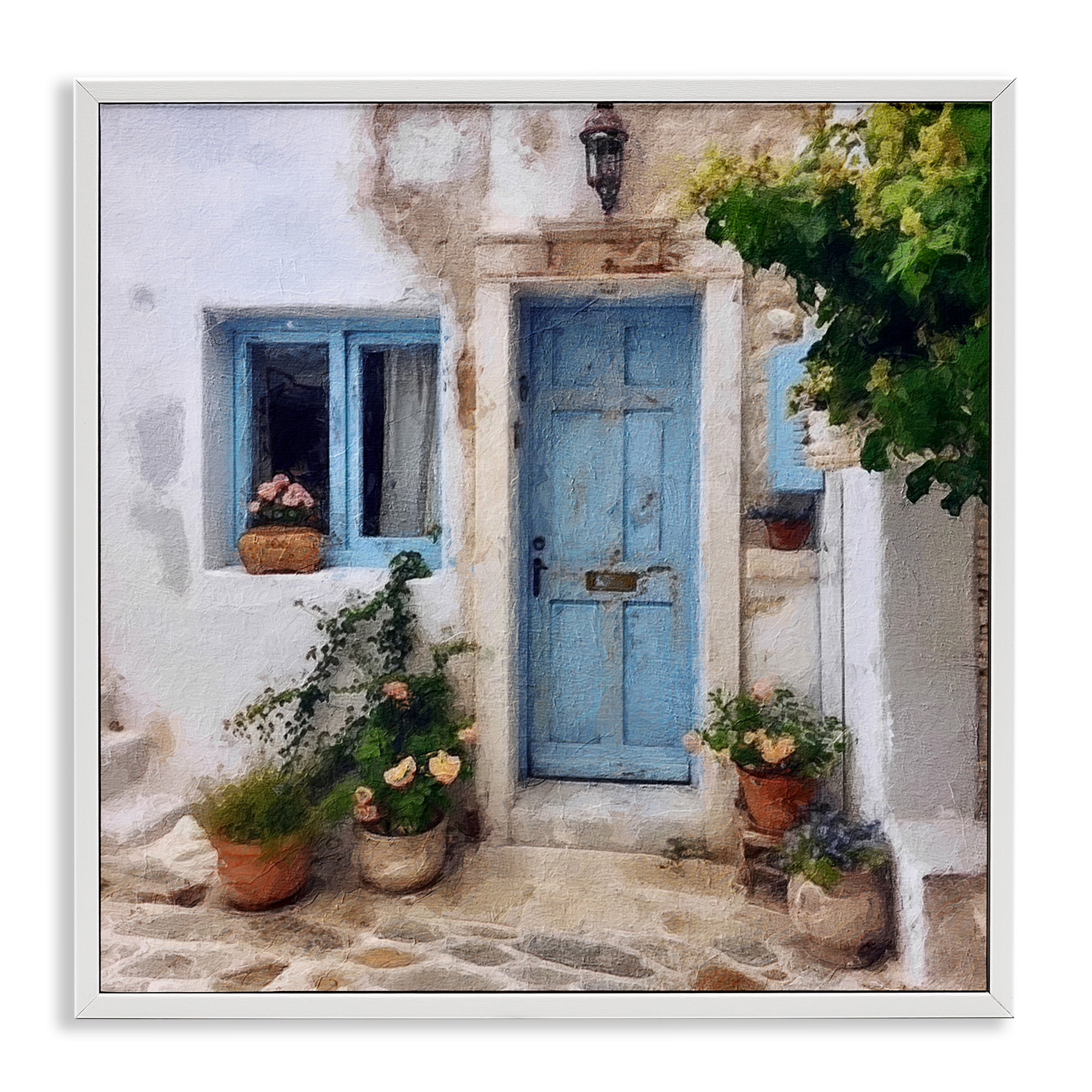 Stupell Industries Greek Door Architecture Town & City Painting White Framed Art Print Wall Art, 17 x 17