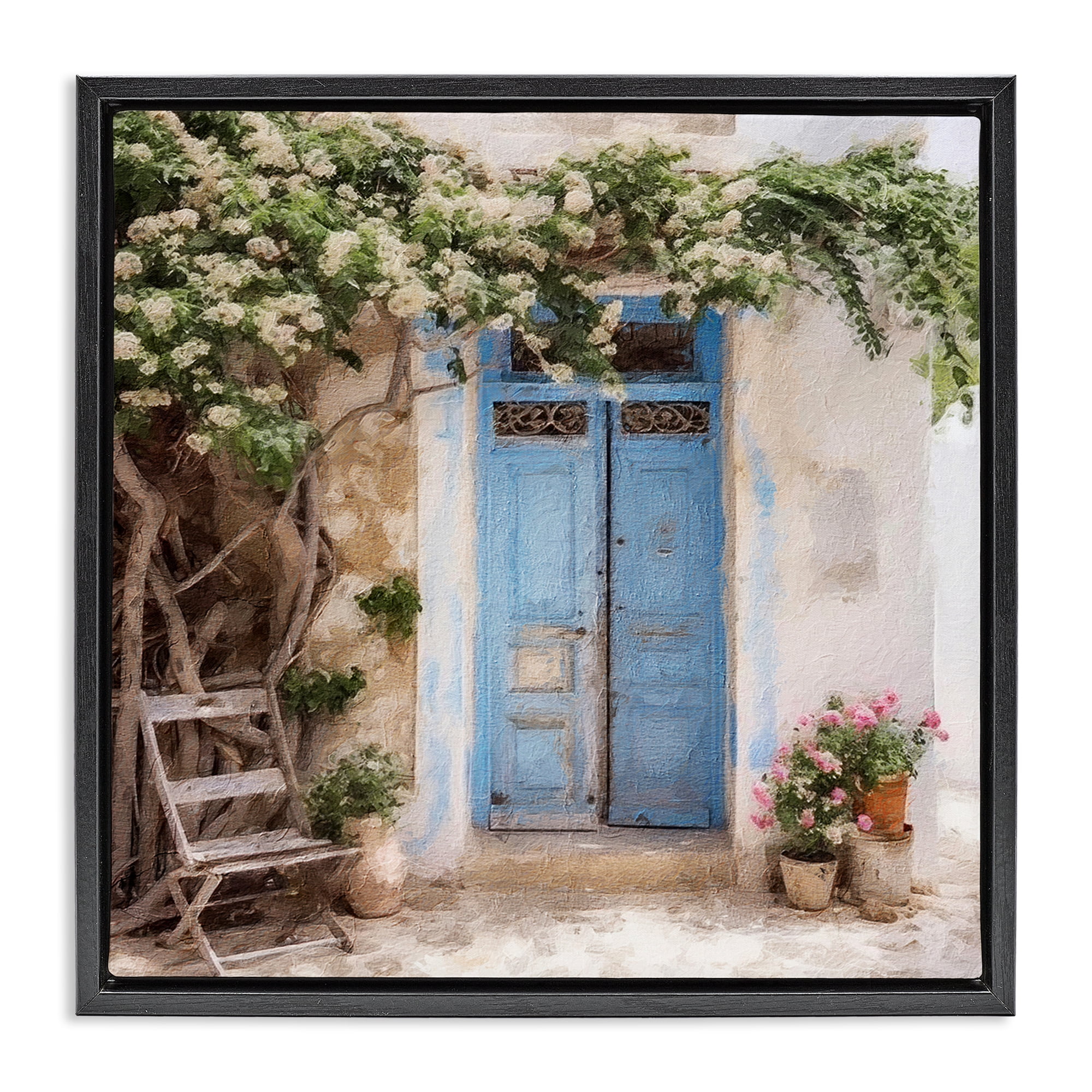 Stupell Industries Greek Doorway with Tree Town & City Painting Black Floater Framed Canvas Art Print Wall Art, 25 x 25
