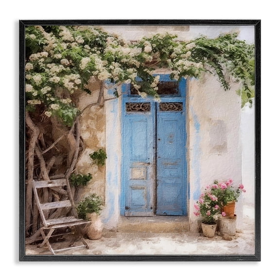 Stupell Industries Greek Doorway with Tree Town & City Painting Black Framed Art Print Wall Art, 24 x 24