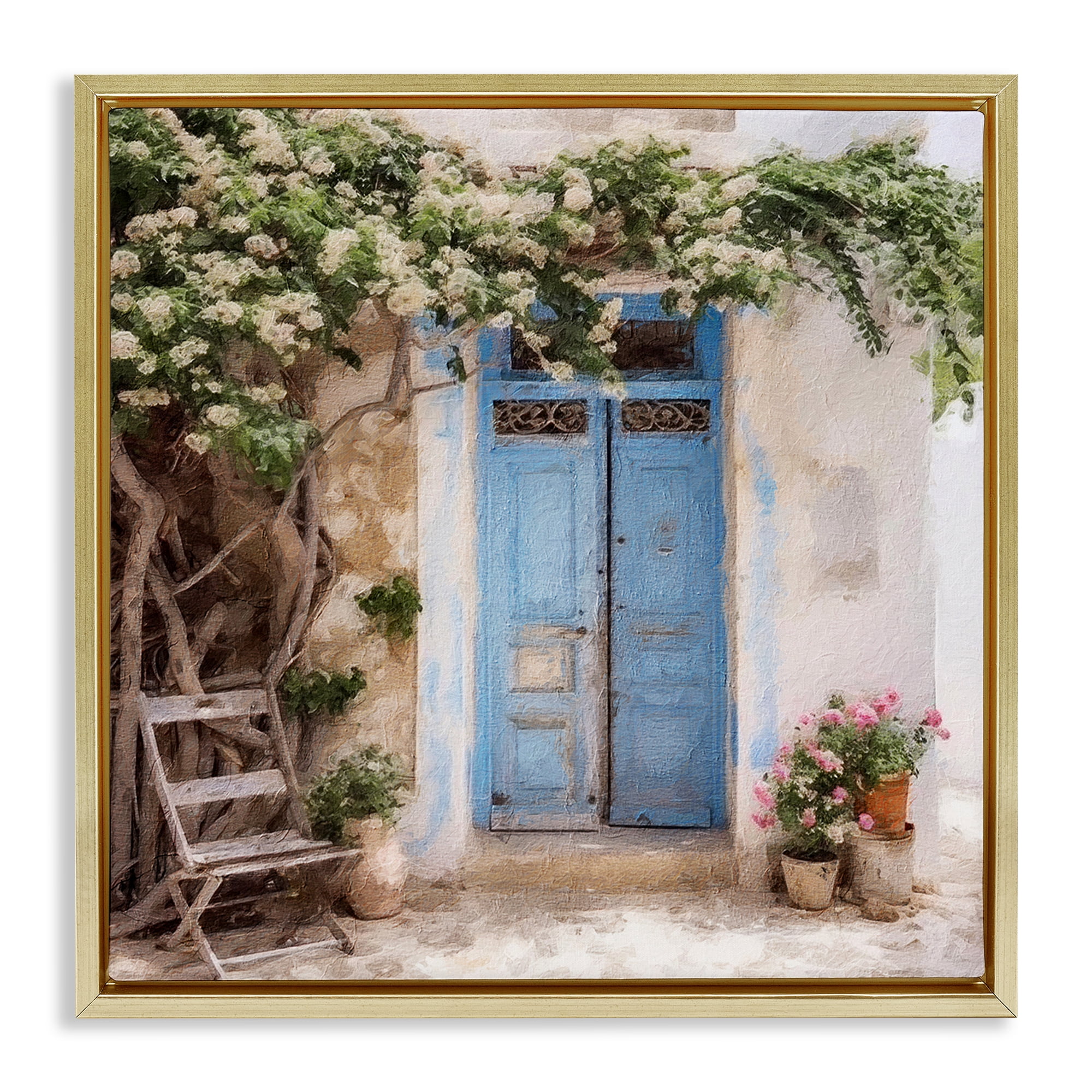 Stupell Industries Greek Doorway with Tree Town & City Painting Gold Floater Framed Canvas Art Print Wall Art, 25 x 25