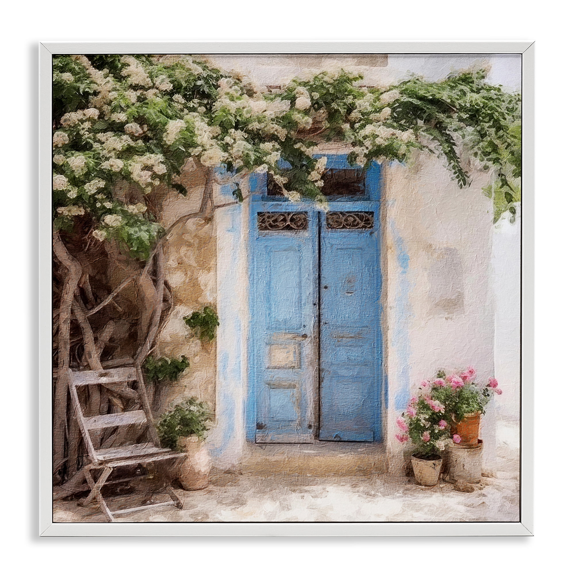 Stupell Industries Greek Doorway with Tree Town & City Painting White Framed Art Print Wall Art, 17 x 17