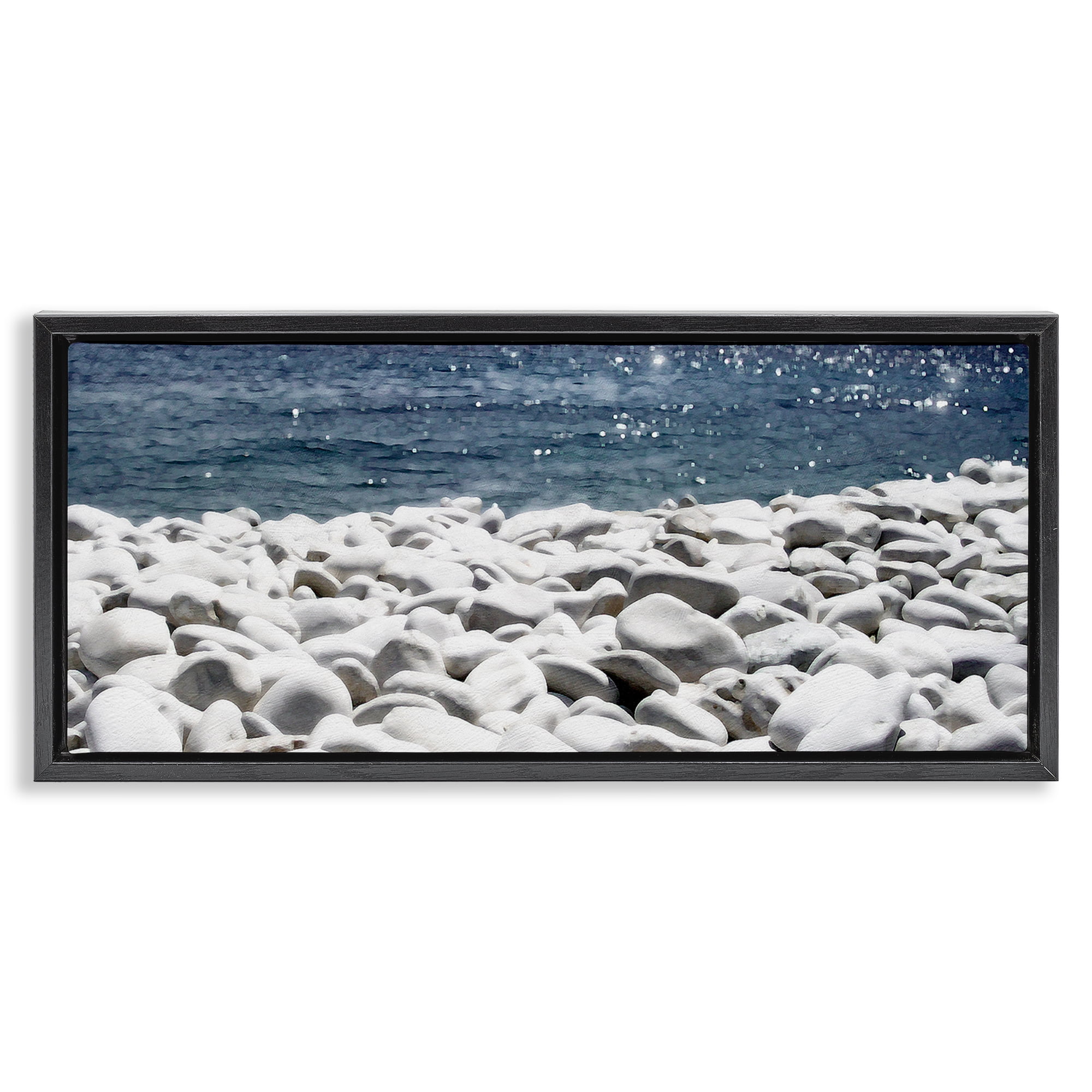 Stupell Industries Greek Pebbles Shore Landscape & Nature Photography Black Floater Framed Canvas Art Print Wall Art, 31 x 14