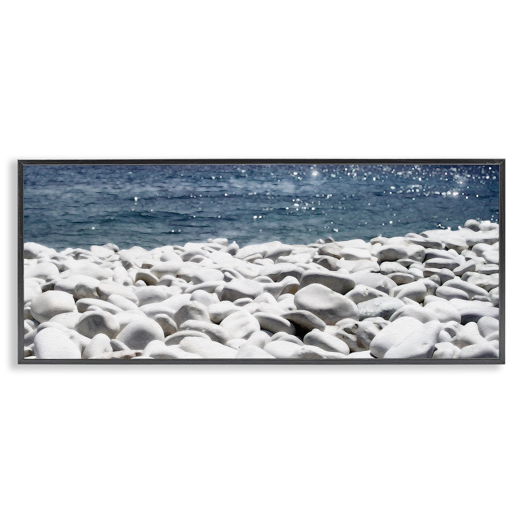Stupell Industries Greek Pebbles Shore Landscape & Nature Photography Black Framed Art Print Wall Art, 30 x 13