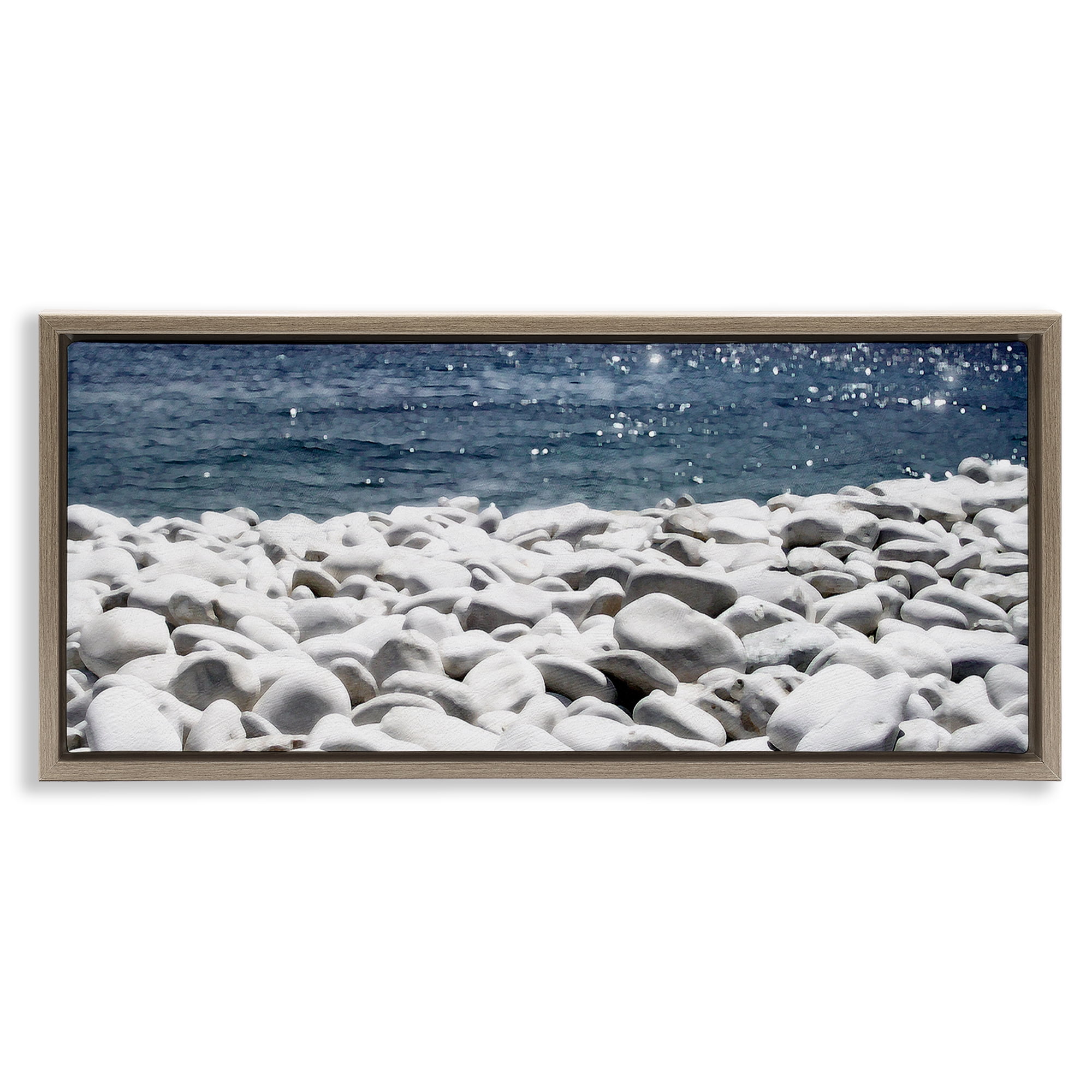 Stupell Industries Greek Pebbles Shore Landscape & Nature Photography Brown Floater Framed Canvas Art Print Wall Art, 25 x 11