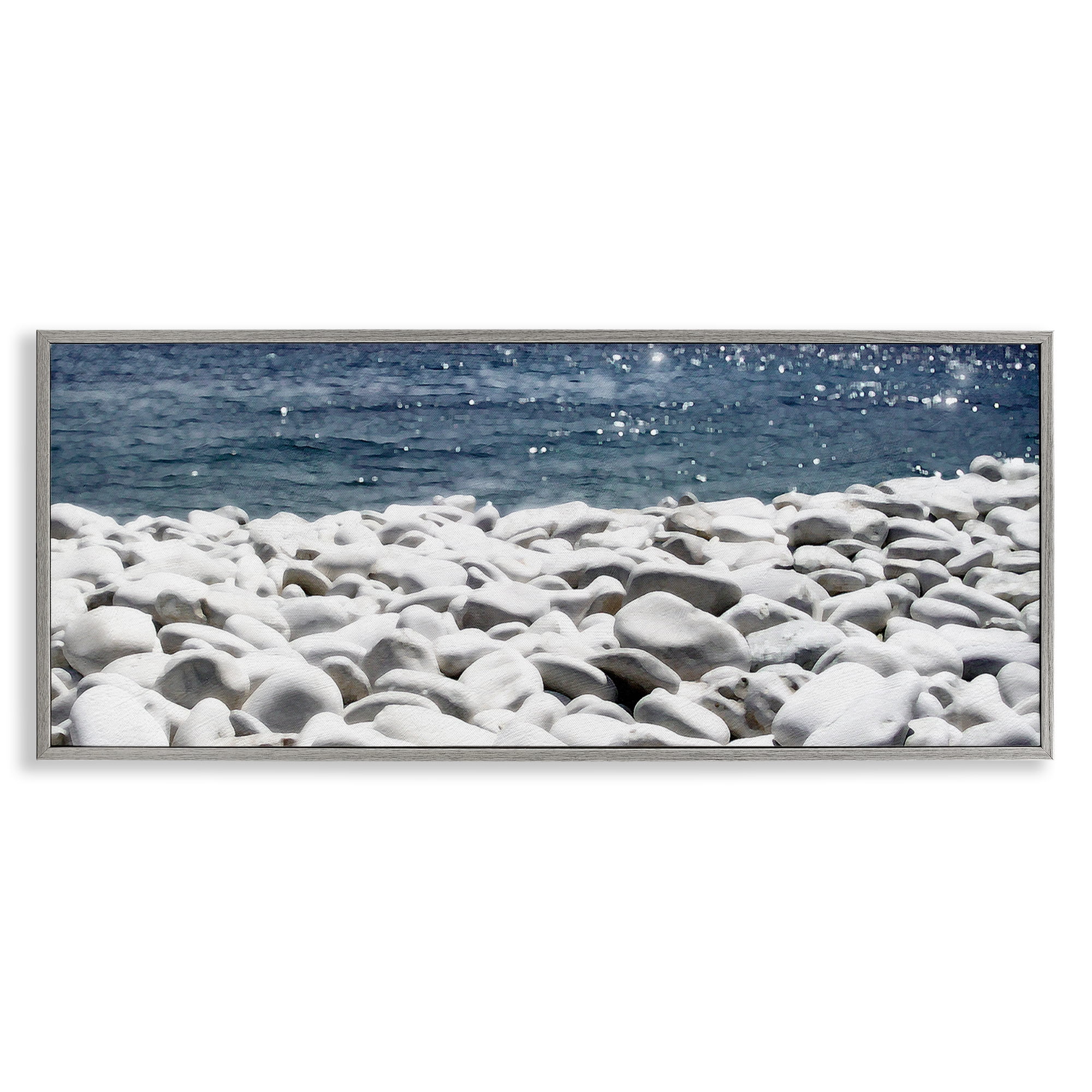 Stupell Industries Greek Pebbles Shore Landscape & Nature Photography Gray Framed Art Print Wall Art, 24 x 10