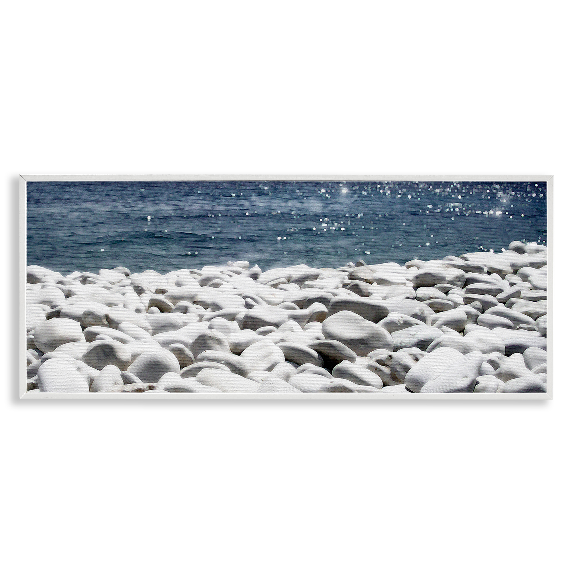 Stupell Industries Greek Pebbles Shore Landscape & Nature Photography White Framed Art Print Wall Art, 24 x 10