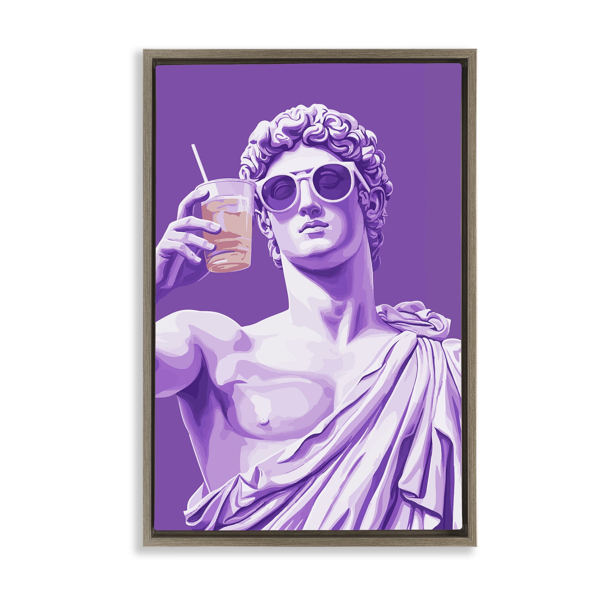 Stupell Industries Greek Statue Cheers Brown Framed Floater Canvas Wall Art, design by Andreas Magnusson