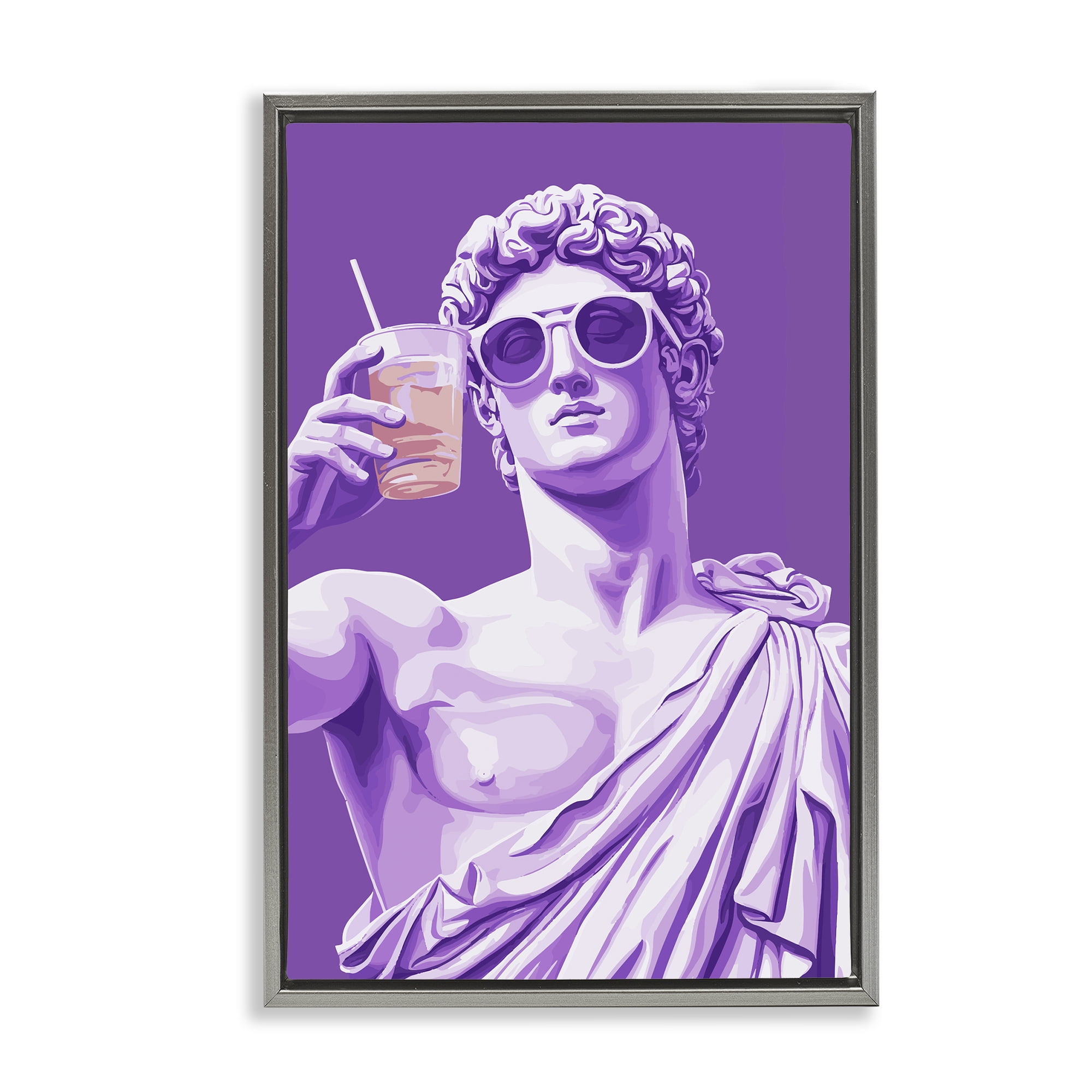 Stupell Industries Greek Statue Cheers Gray Framed Floater Canvas Wall Art, design by Andreas Magnusson