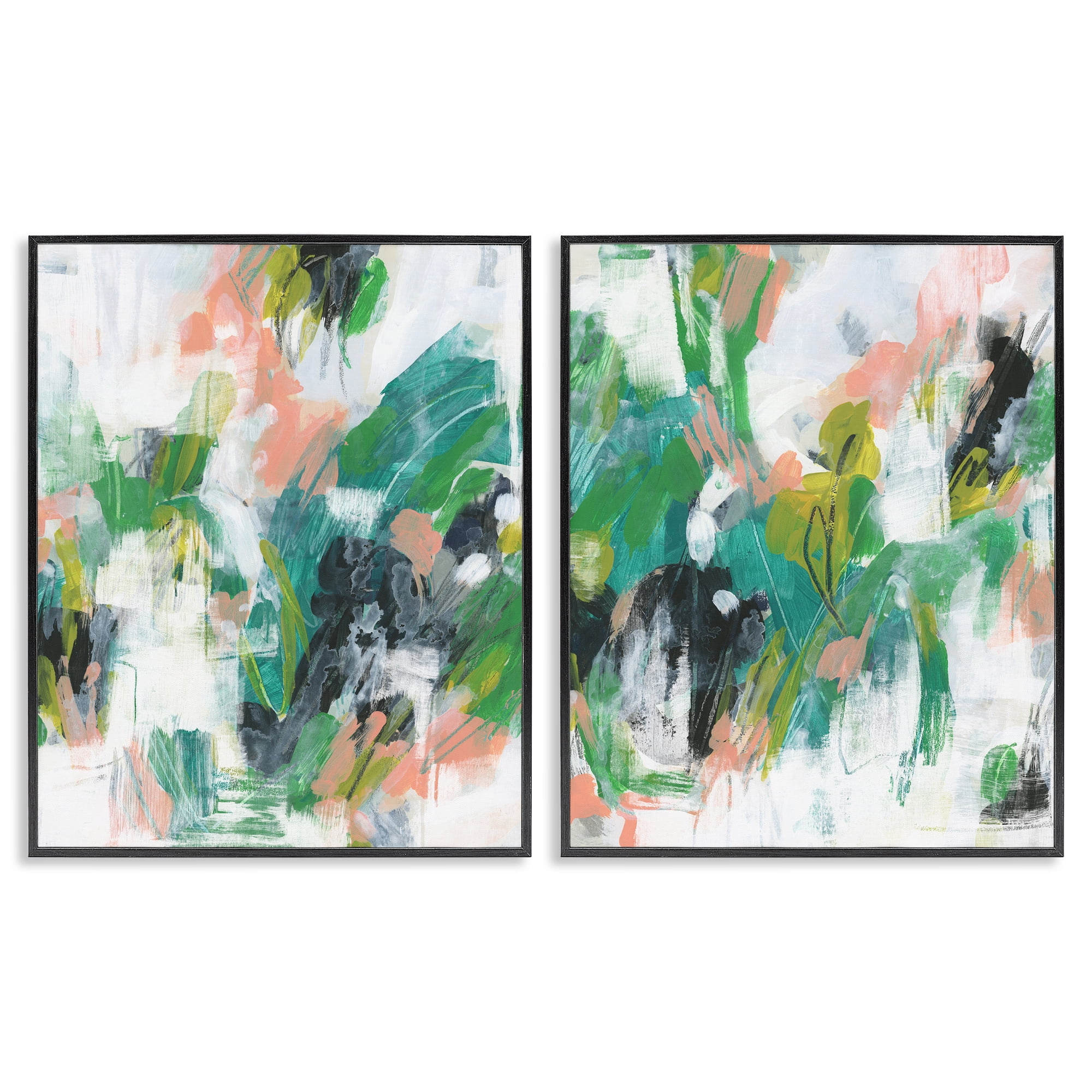 Stupell Industries Green Abstract Layers Abstract Painting Black Framed Art Print Wall Art, 24 x 30, Set of 2