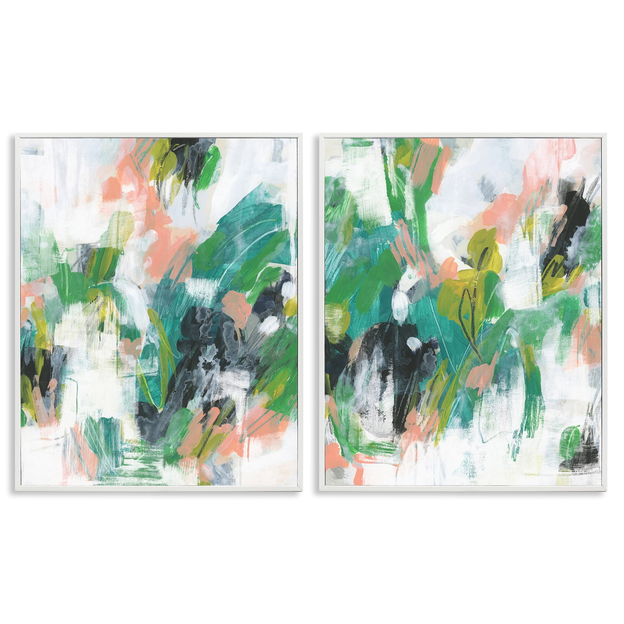 Stupell Industries Green Abstract Layers Abstract Painting White Framed Art Print Wall Art, 11 x 14, Set of 2