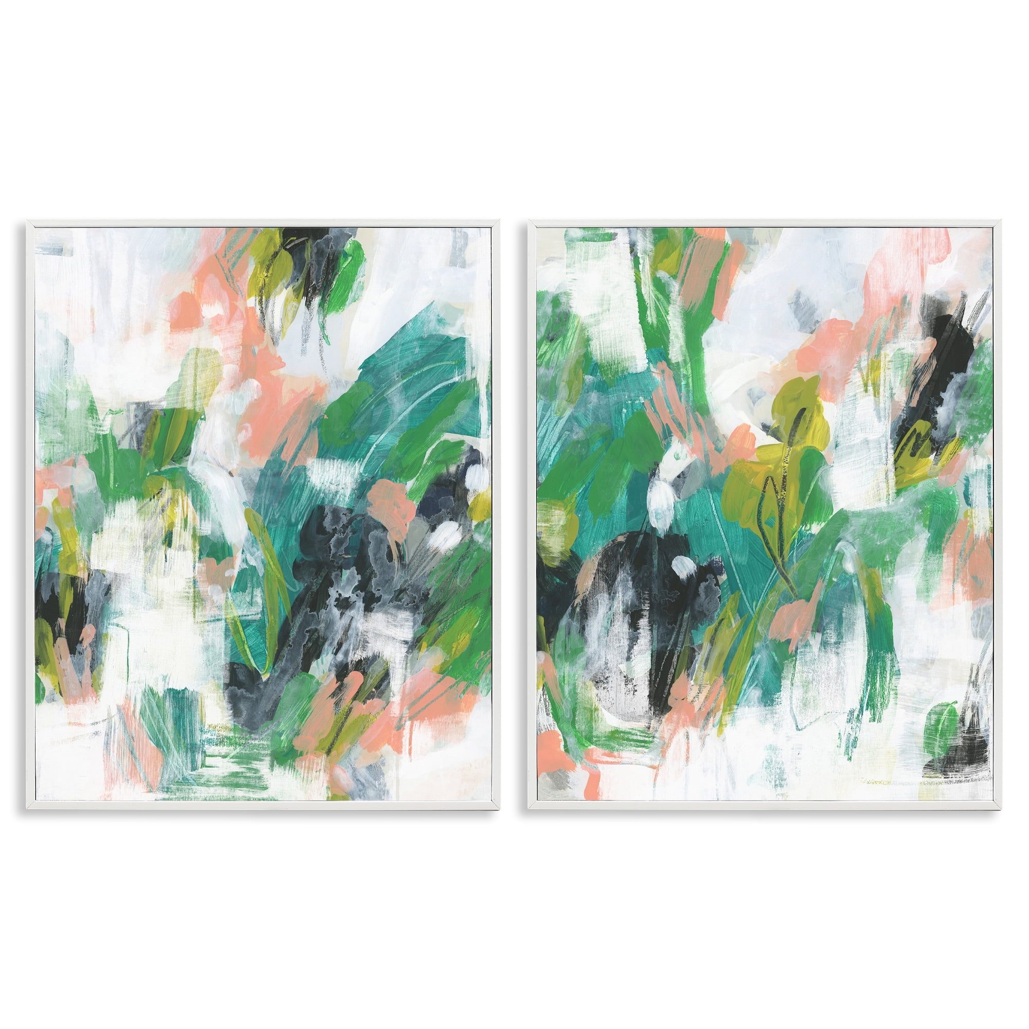 Stupell Industries Green Abstract Layers Abstract Painting White Framed Art Print Wall Art, 24 x 30, Set of 2